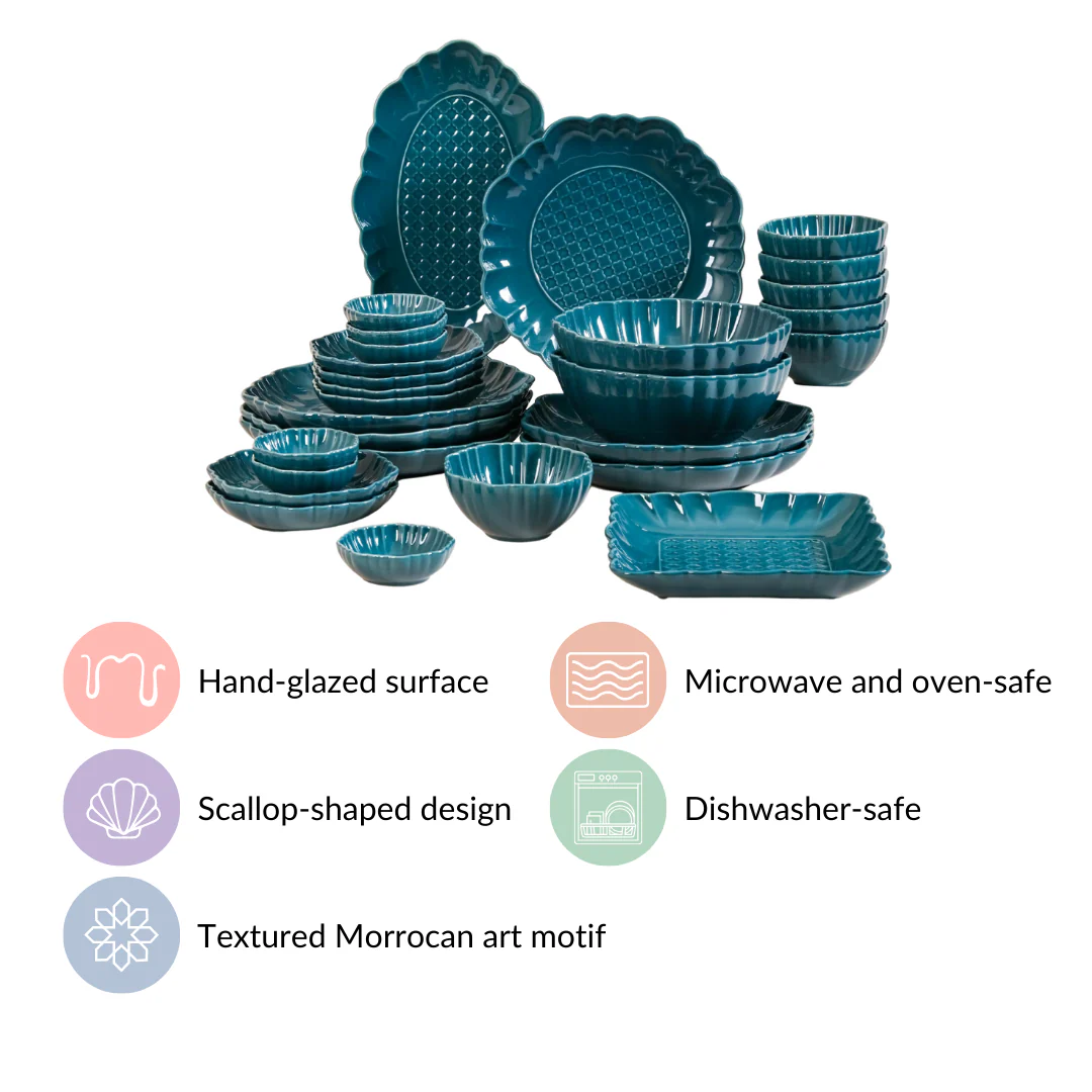 Luxe Moroccan 28-Piece Ceramic Dinnerware For 6 Dark Green - Image 7