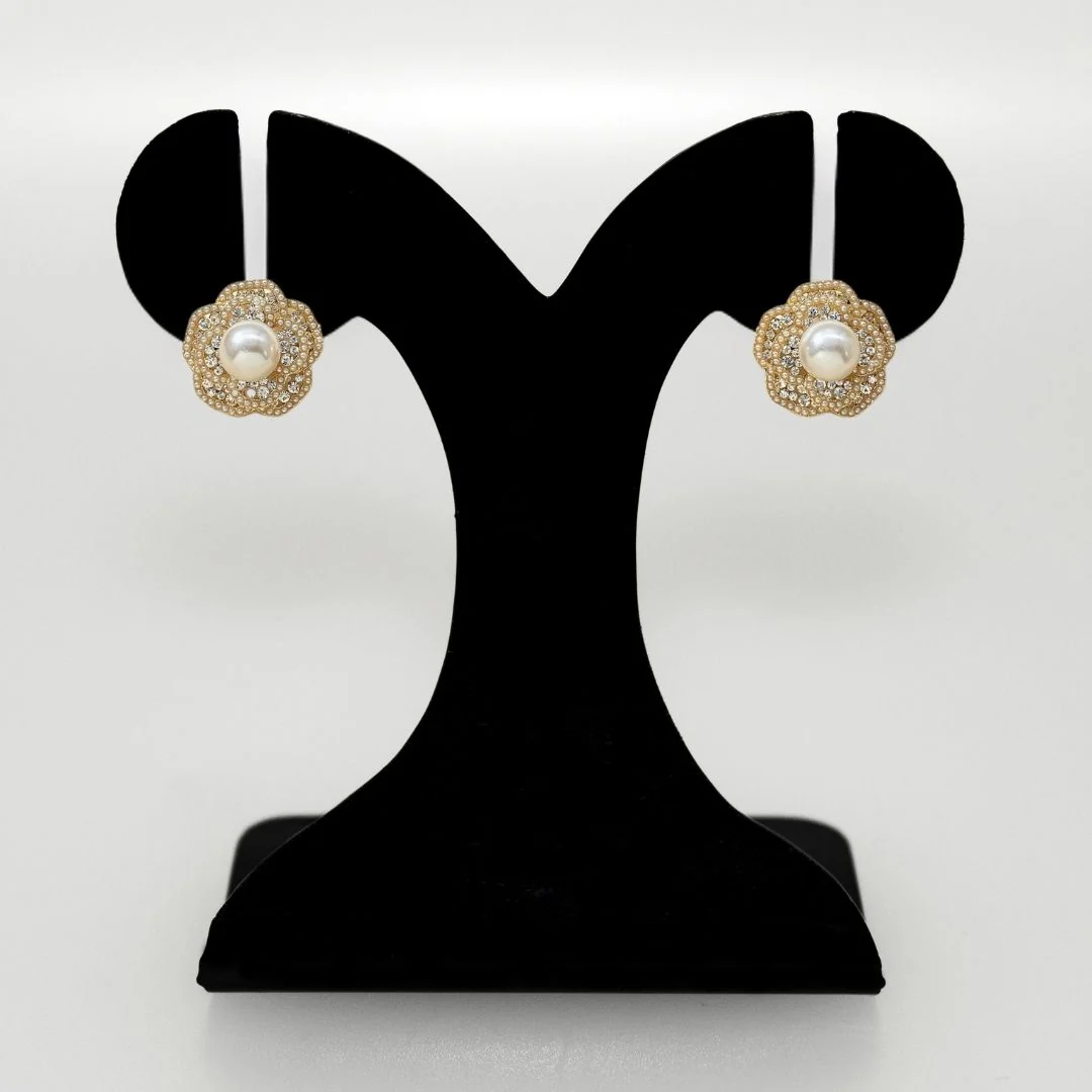 Luxe Pearl Floral Stud Earrings - Image 6