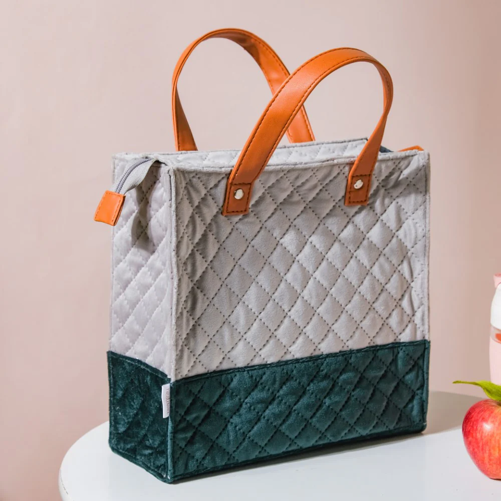Luxe Velvet Lunch Bag Grey And Green - Image 11