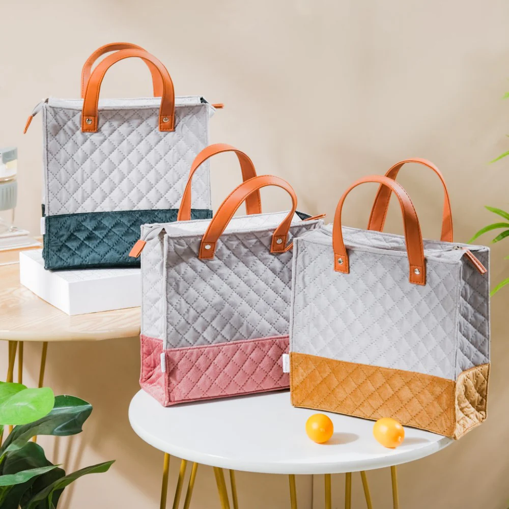 Luxe Velvet Lunch Bag Grey And Green - Image 14