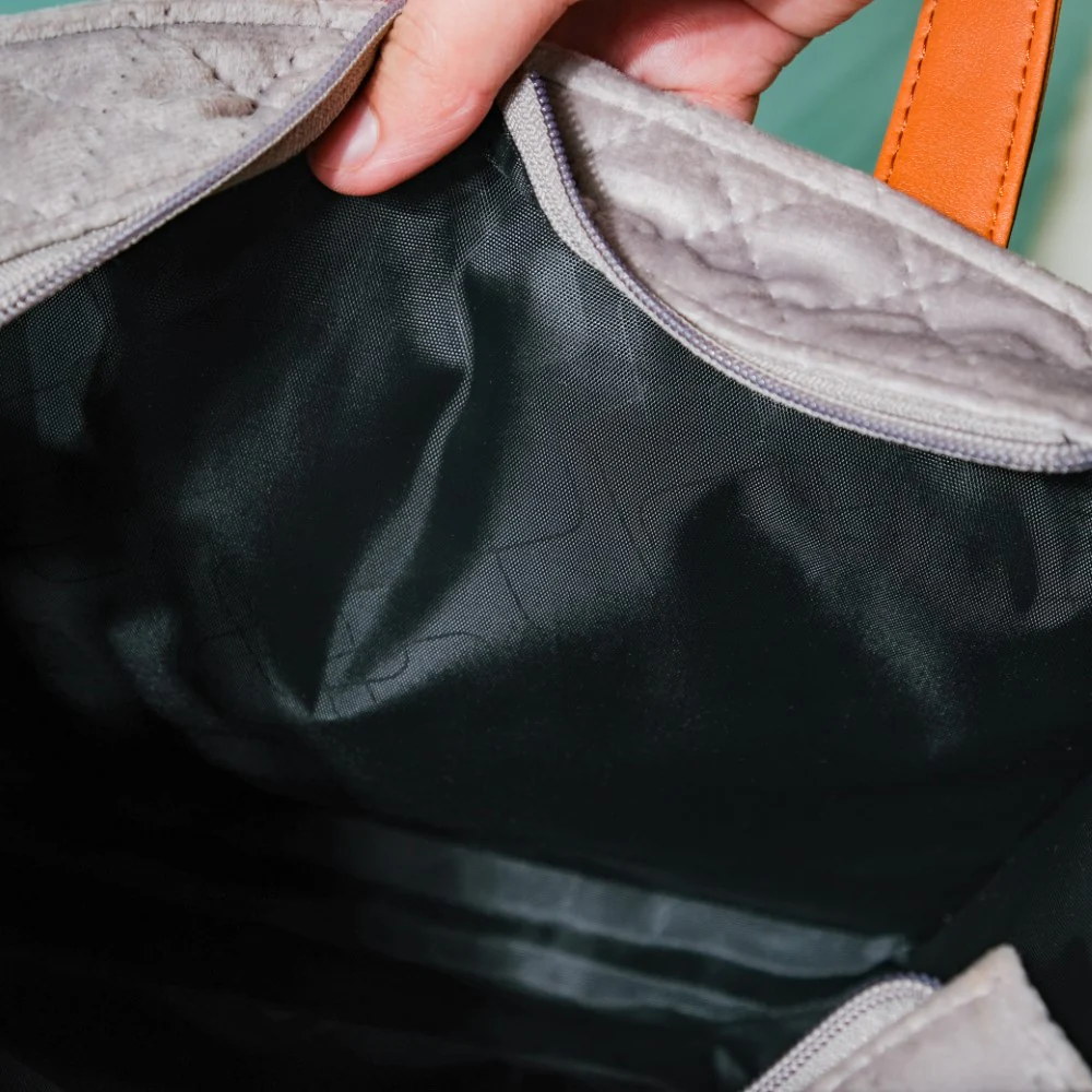 Luxe Velvet Lunch Bag Grey And Brown - Image 8