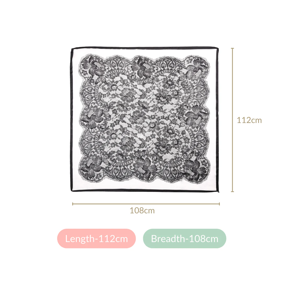 Luxur Lace Pattern Square Scarf Black And White - Image 4