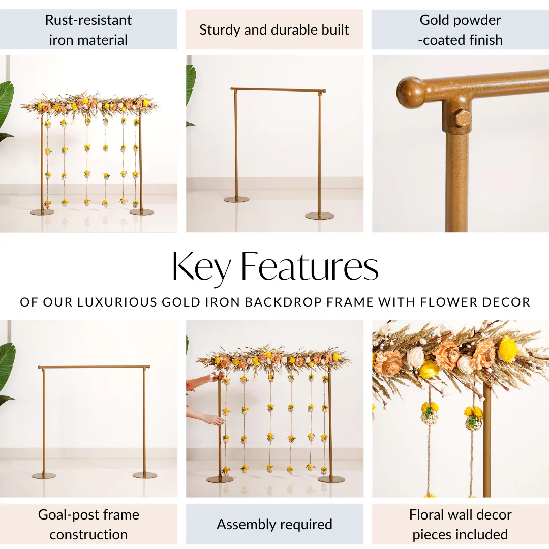 Luxurious Gold Backdrop Frame With Flower Decor 36 Inch - Image 5