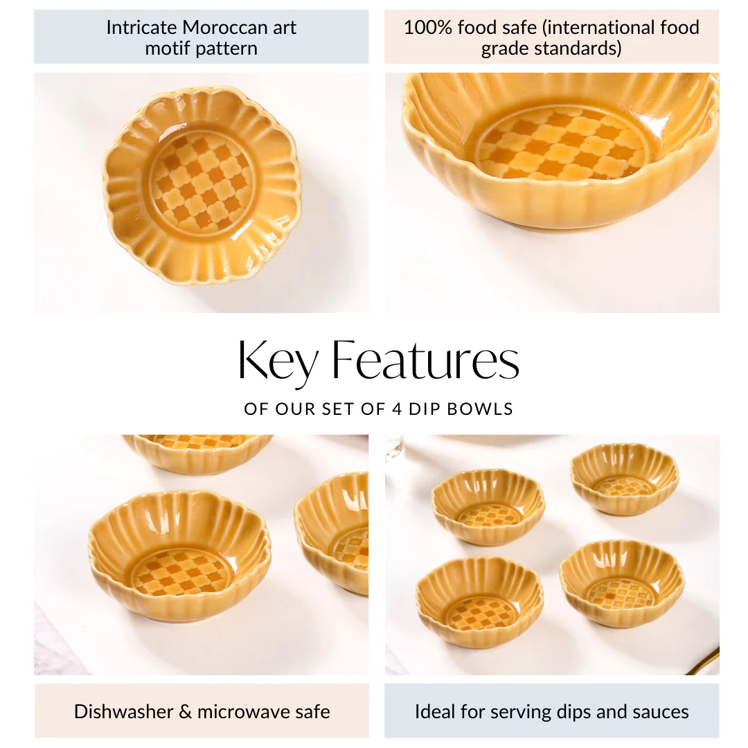 Luxury Ceramic Dip Bowls Set Of 4 Yellow Ochre 50ml - Image 5