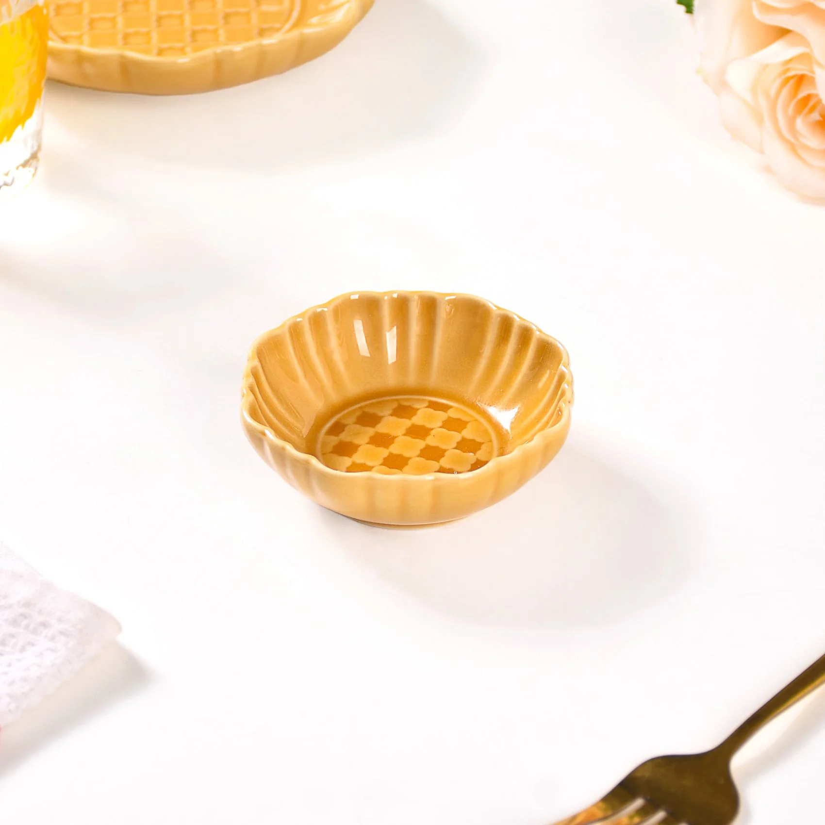 Luxury Ceramic Dip Bowls Set Of 4 Yellow Ochre 50ml - Image 8