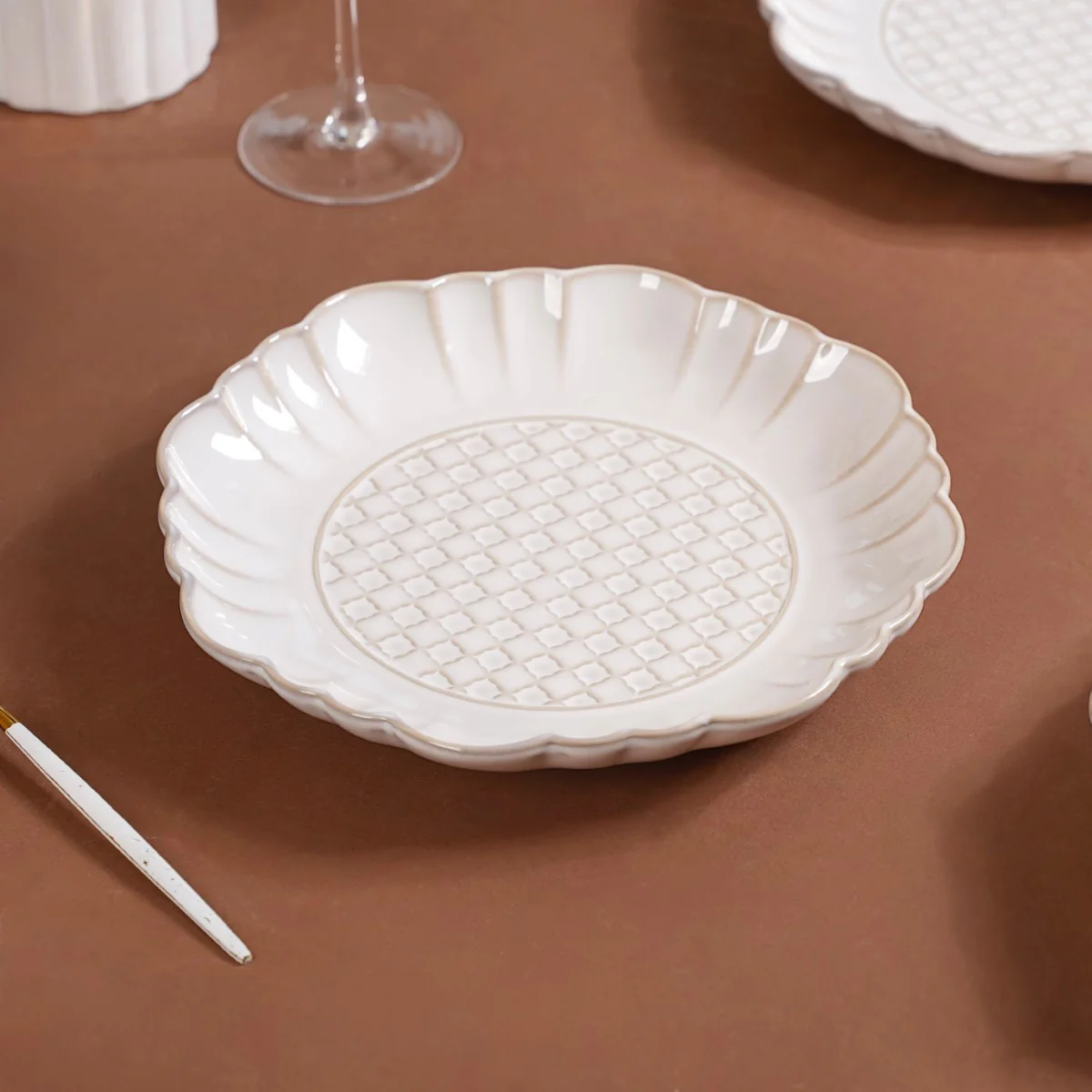 Luxury Ceramic Stoneware Dinner Plate Set Of 4 Ivory 10 Inch - Image 3