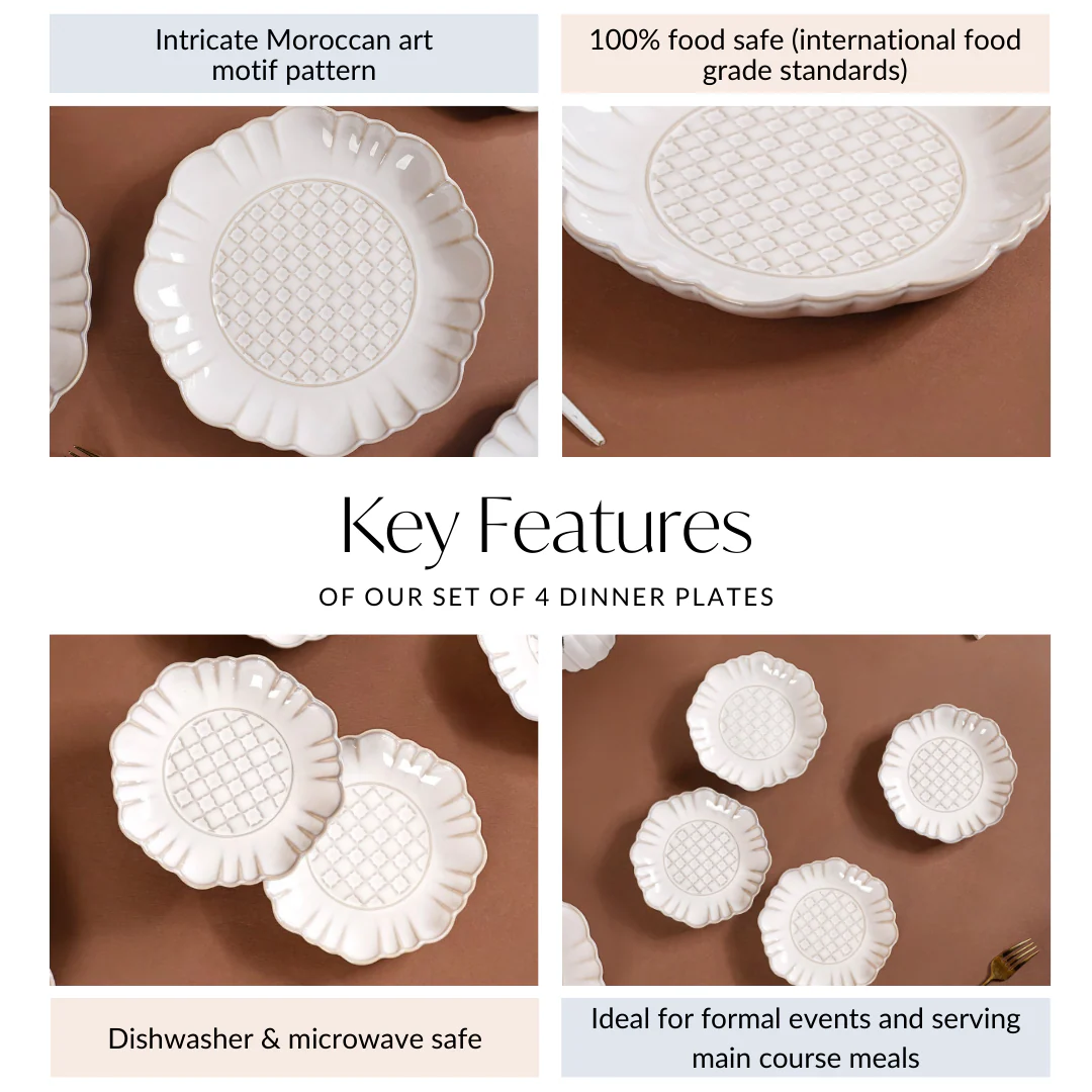 Luxury Ceramic Stoneware Dinner Plate Set Of 4 Ivory 10 Inch - Image 5