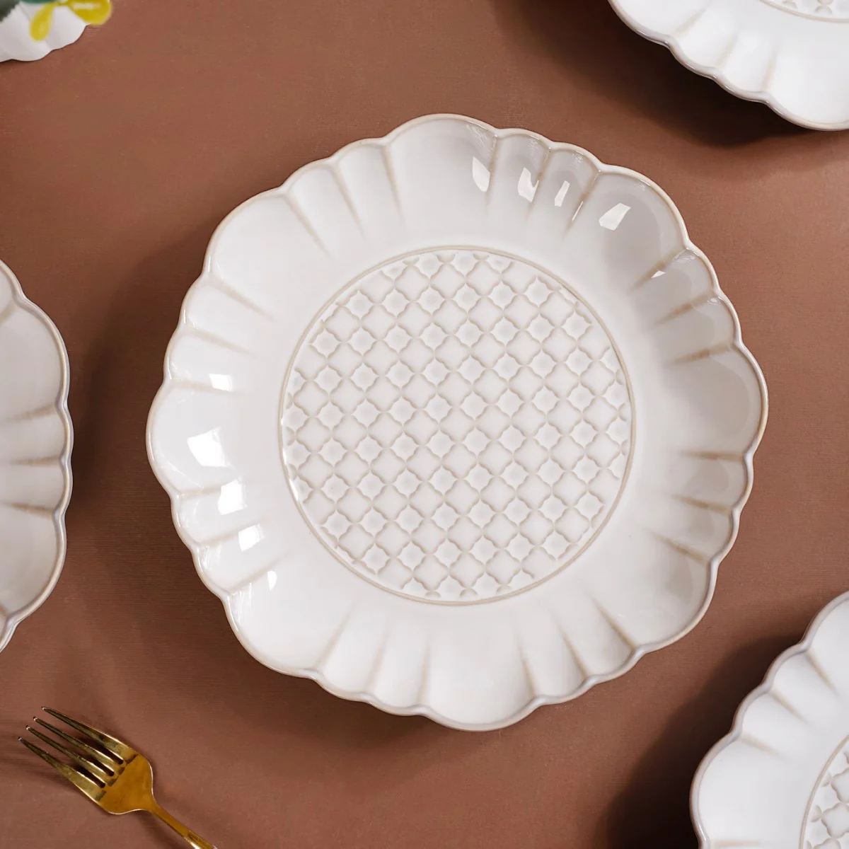 Luxury Ceramic Stoneware Dinner Plate Set Of 4 Ivory 10 Inch - Image 7
