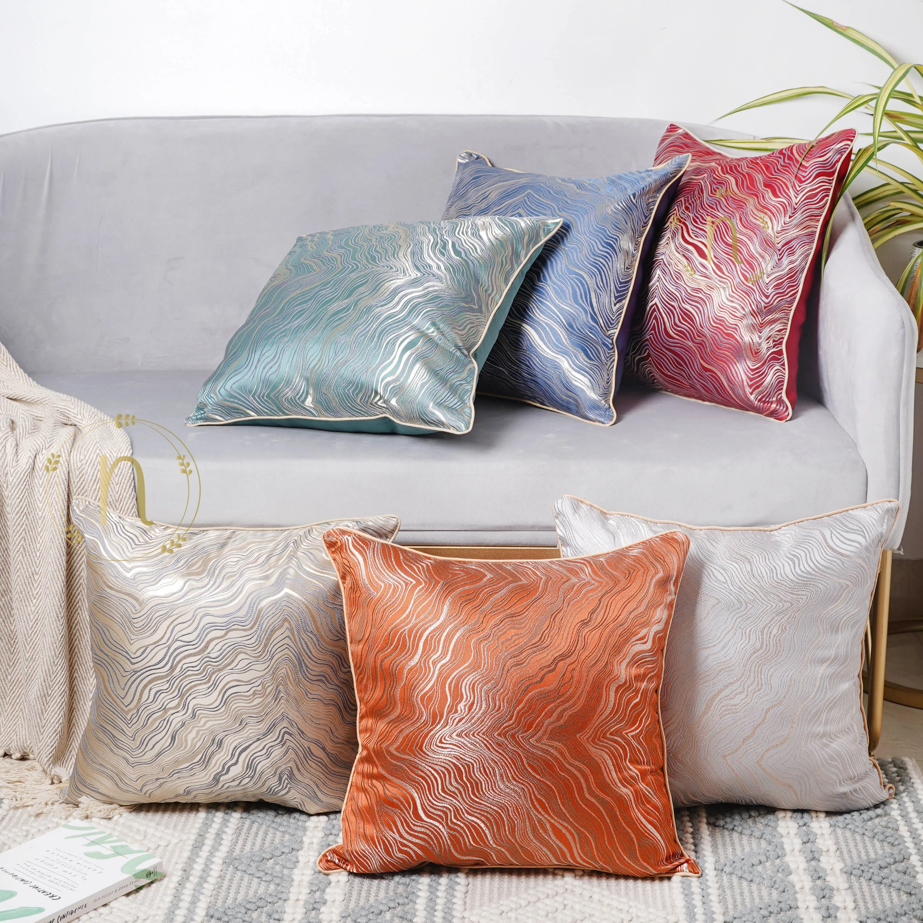 Luxury Embroidered Cushion Cover White Set of 2 17x17 Inch - Image 6