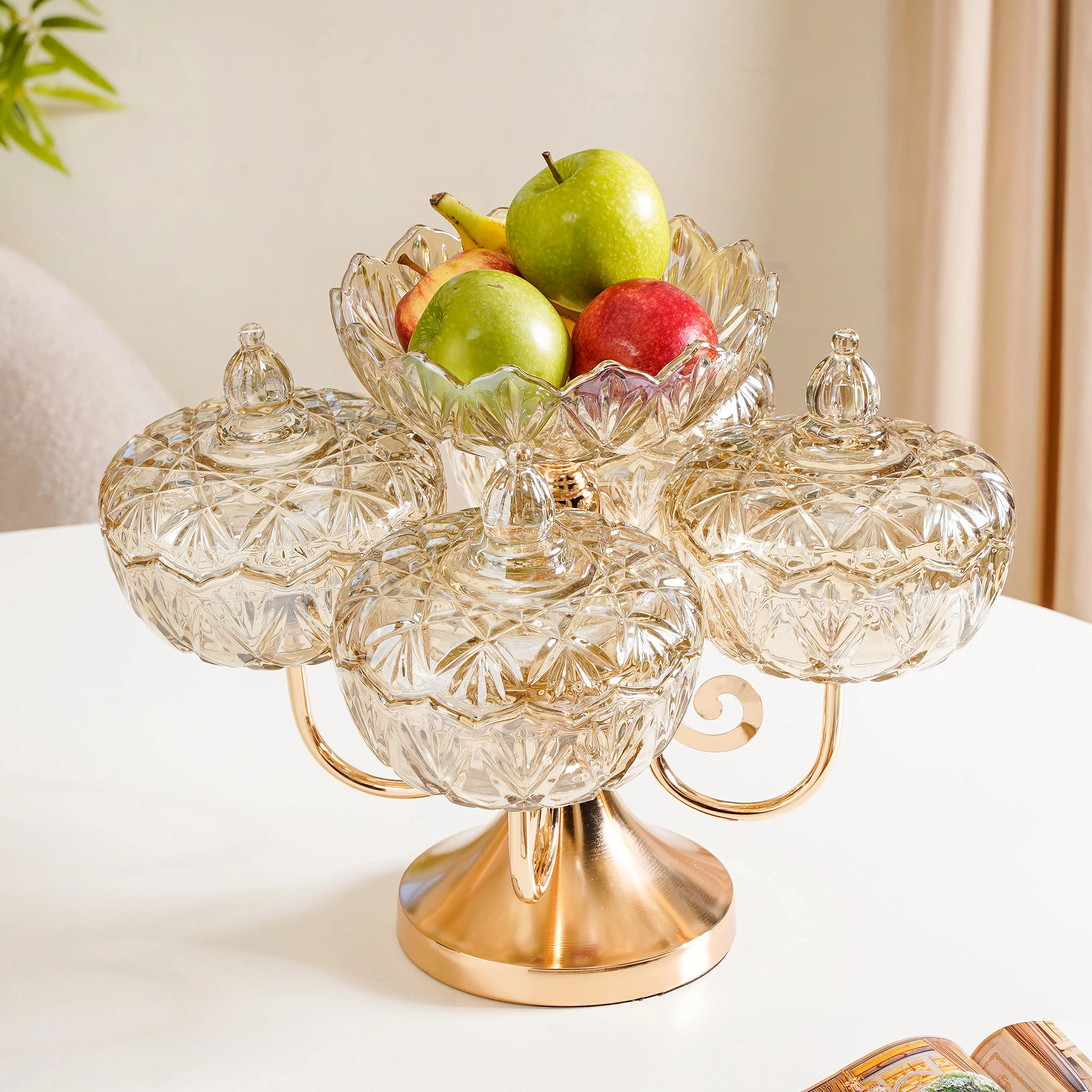 Luxury Glass Bowls Set of 5 With Lid And Rotating Stand - Image 6