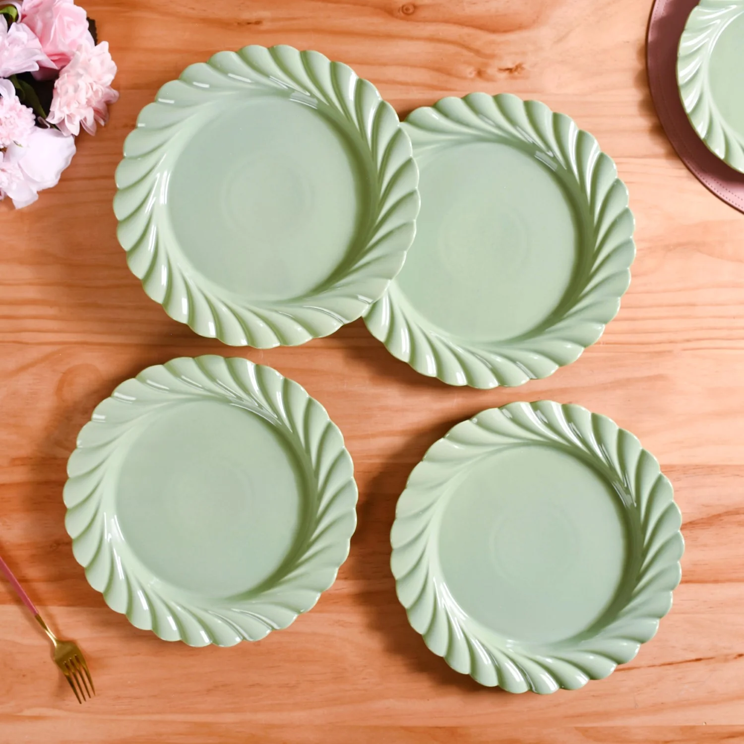 Luxury Lao Dinner Plates Set Of 4 Green 11 Inch - Image 2