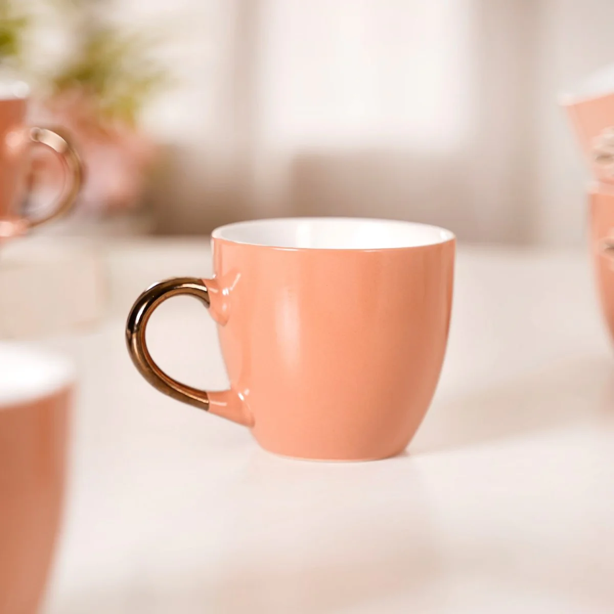 Luxury Leaf Ceramic Tea Cup Set of 6 Peach 250ml - Image 9