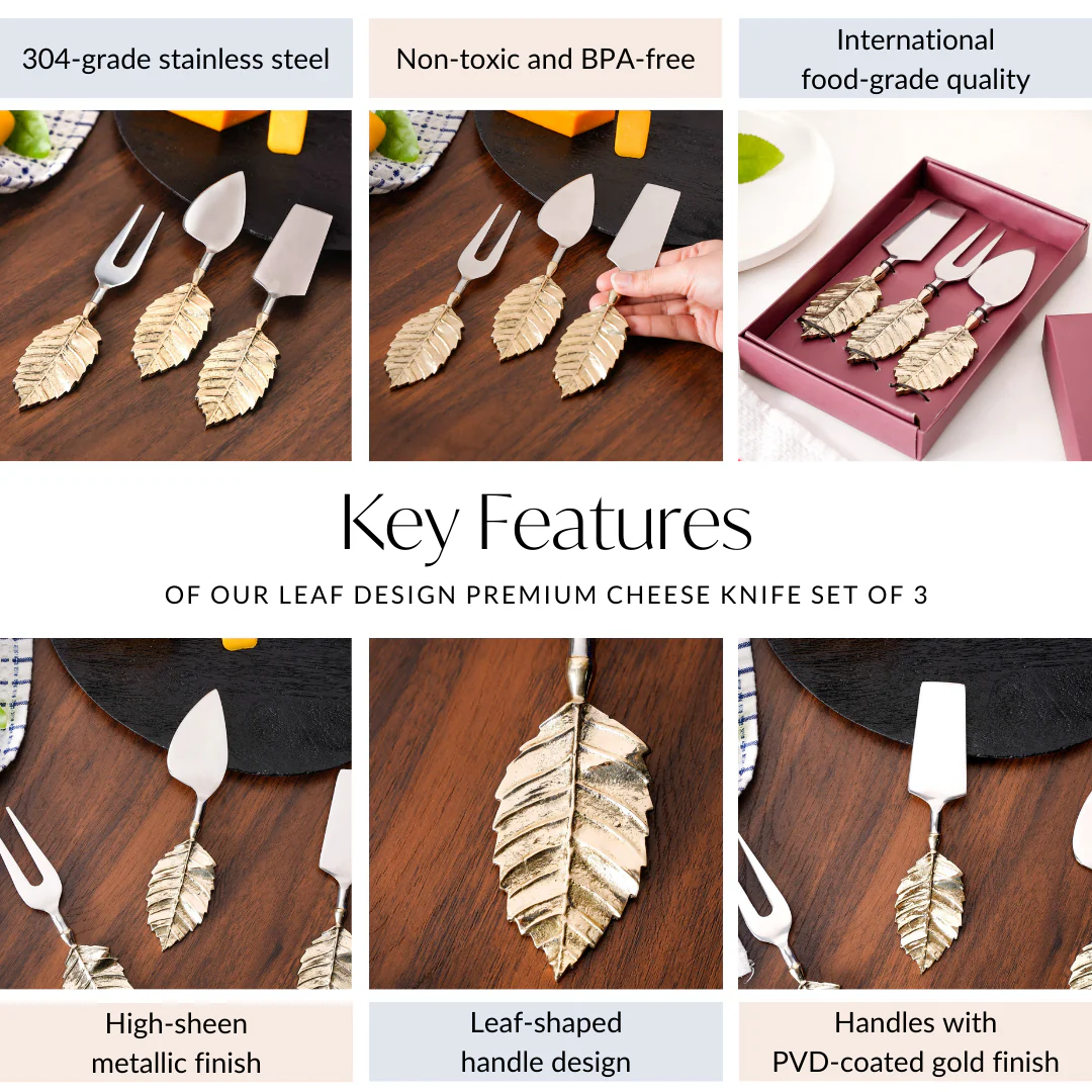 Luxury Leaf Design Cheese Knife Set Of 3 - Image 4