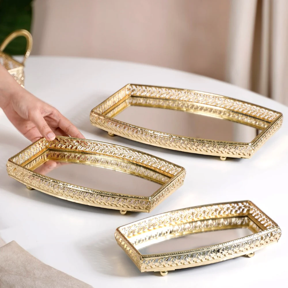Luxury Mirror Tray Gold Set Of 3 - Image 2