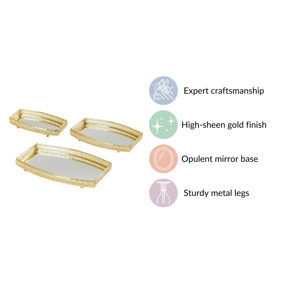 Luxury Mirror Tray Gold Set Of 3 - Image 7