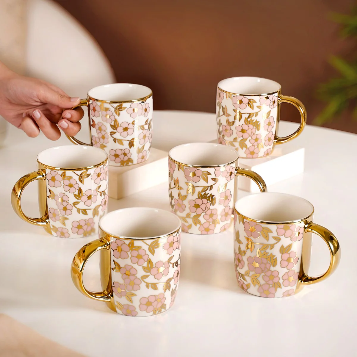 Luxury Pink Blossom Cup Set of 6 330ml - Image 2