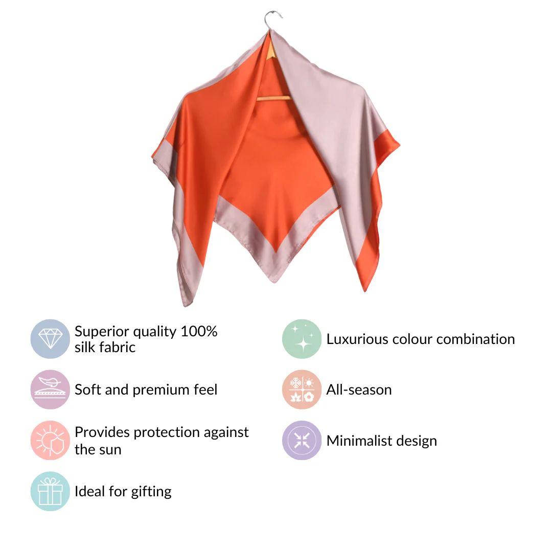 Luxury Red And Champagne Pink Silky Scarf for Women - Image 4