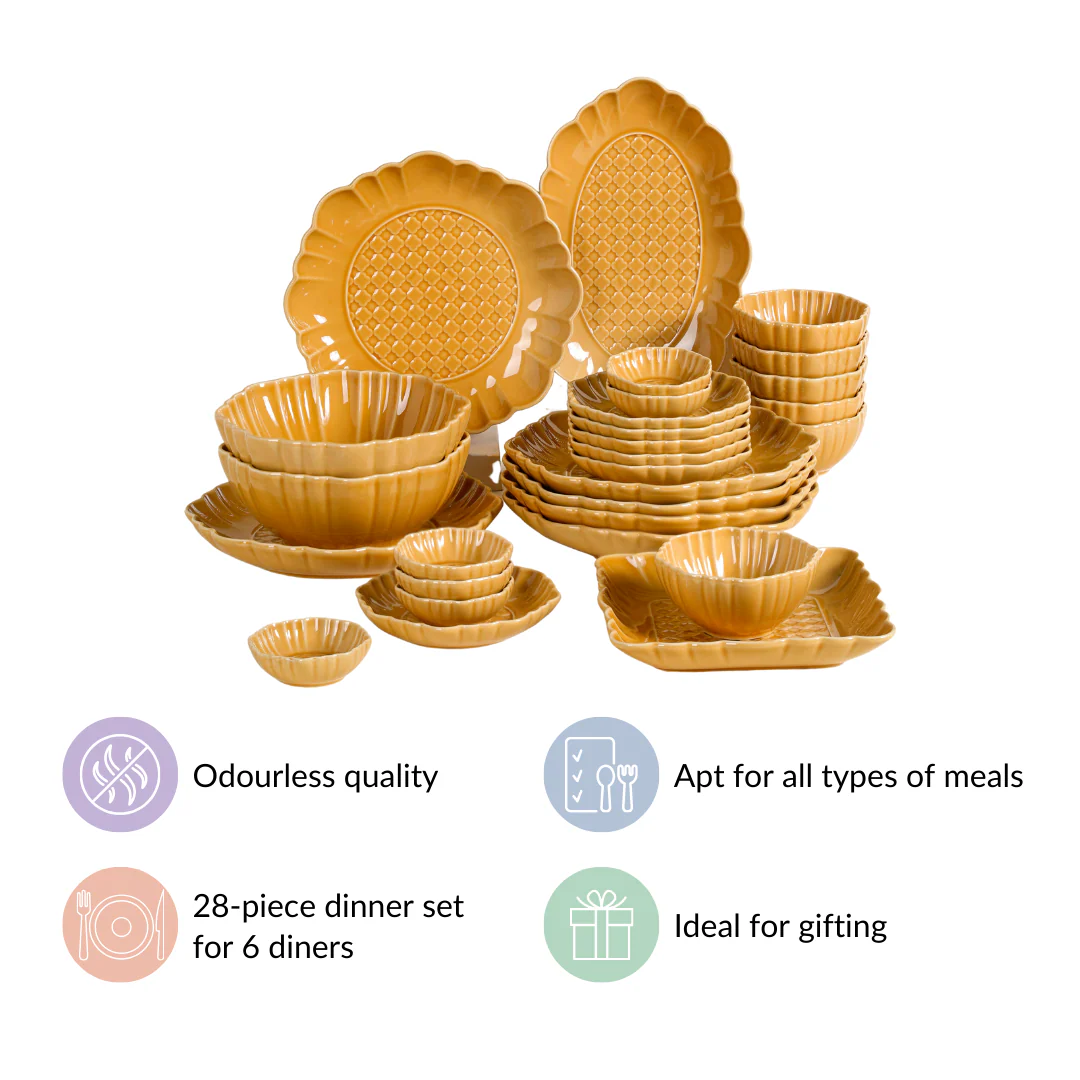 Luxury Texture 28 Piece Dinner Set For 6 Ochre Yellow - Image 7