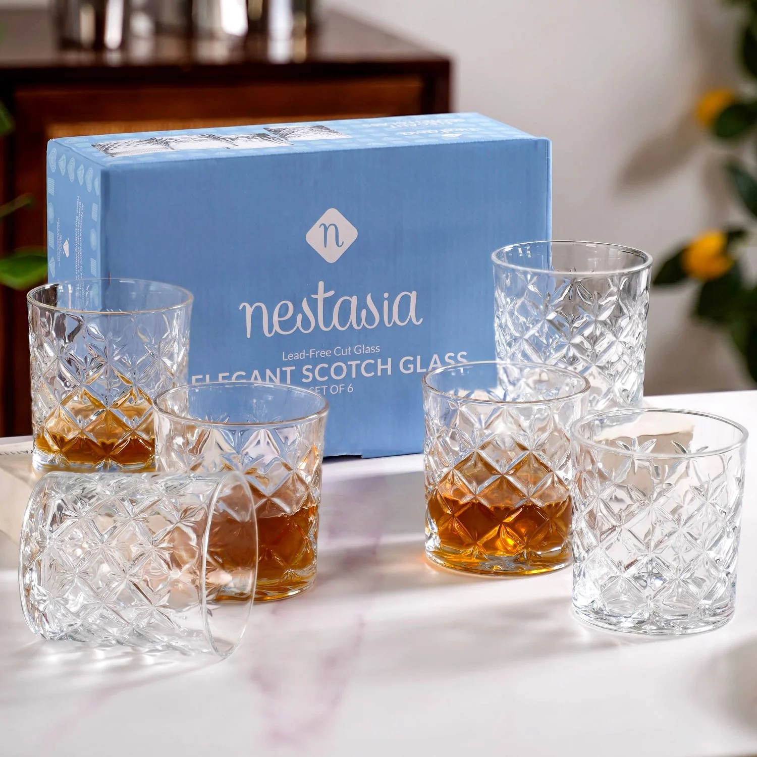 Luxury Whiskey Glass Crosshatch Pattern Set Of 6 310ml - Image 2