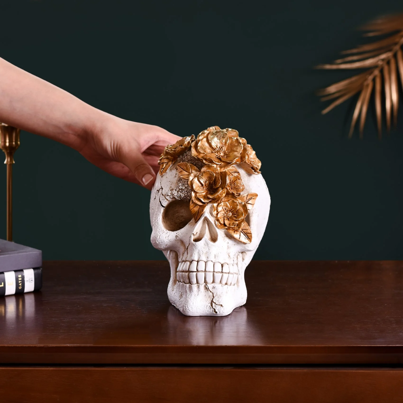 Macabre Skull And Flowers Showpiece For Home Decor - Image 2