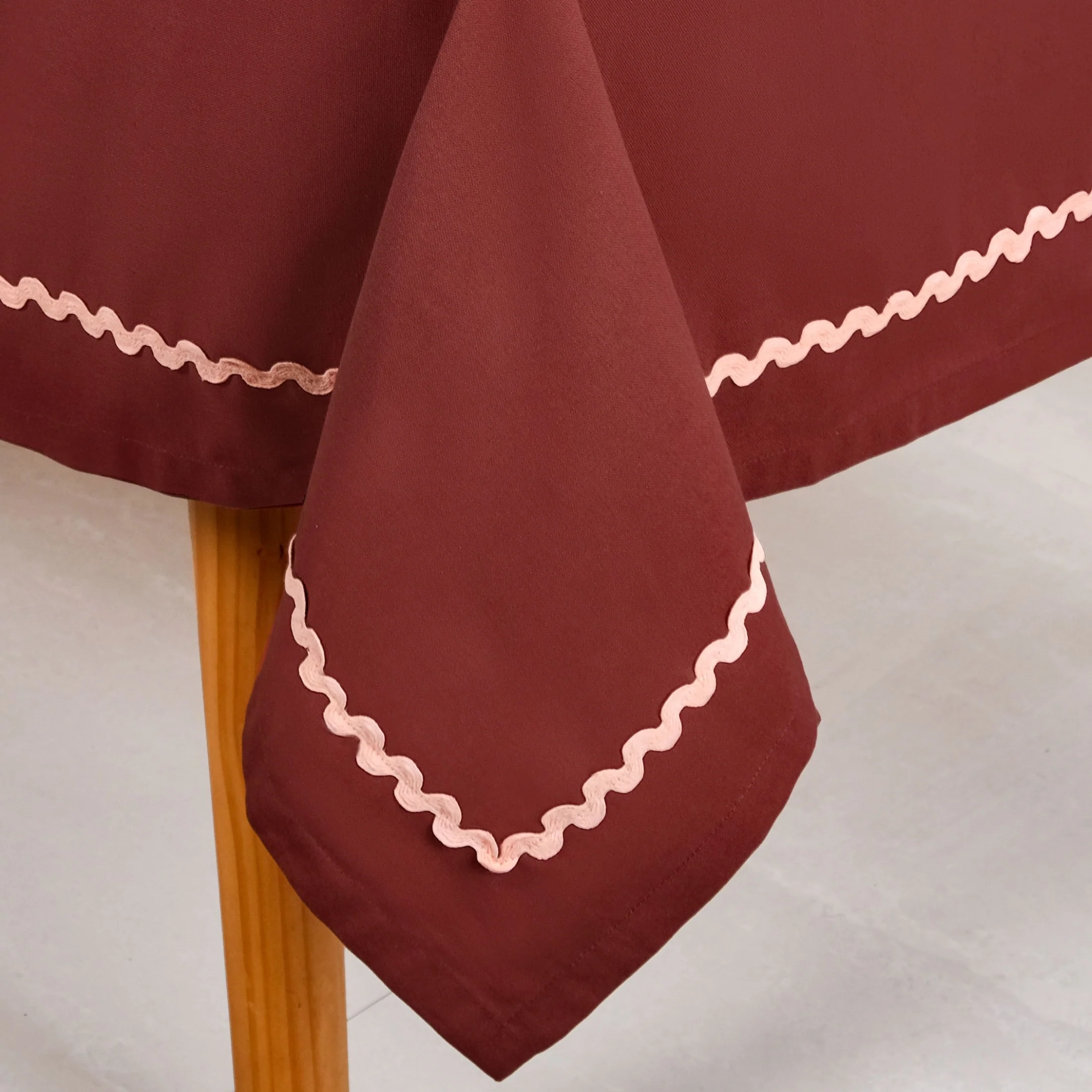 Madeline 6 Seater Cotton Tablecloth With Rick Rack Maroon 209x160cm - Image 3