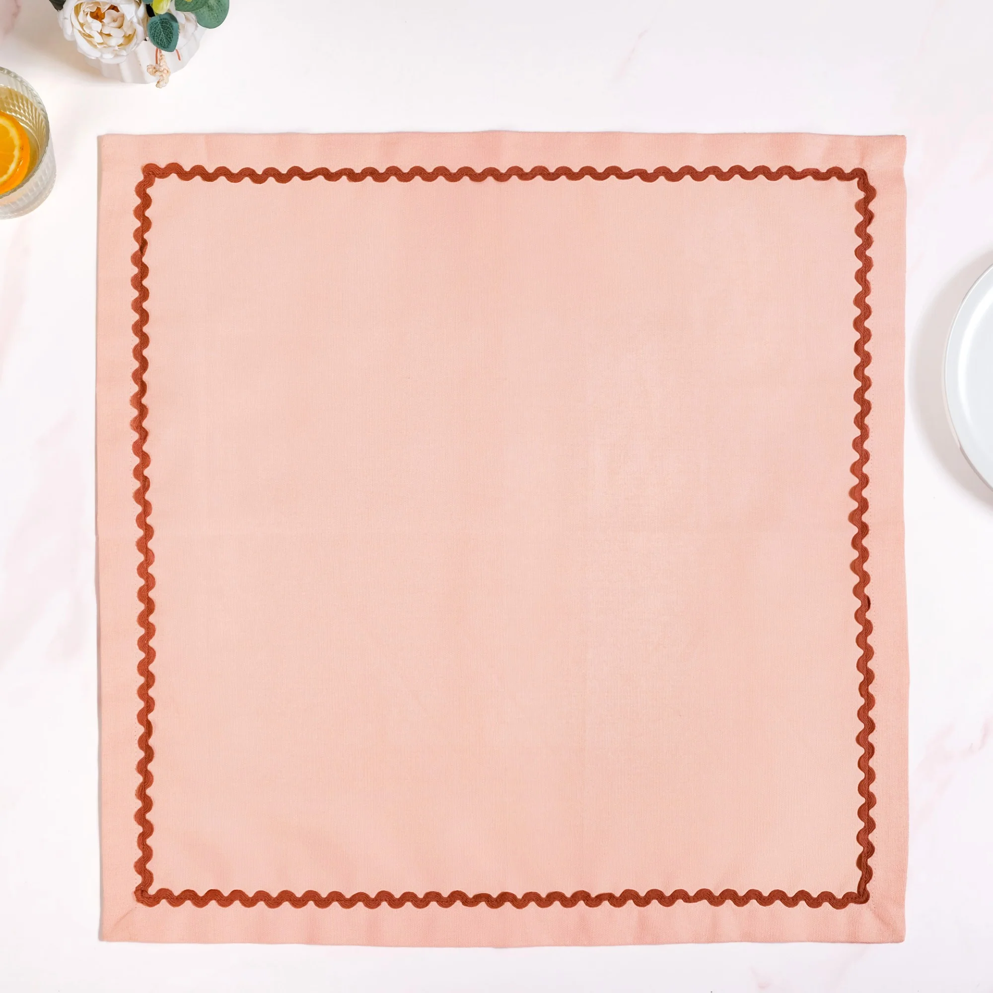Madeline Peach Cotton Napkin Set Of 4 With Rick Rack - Image 6