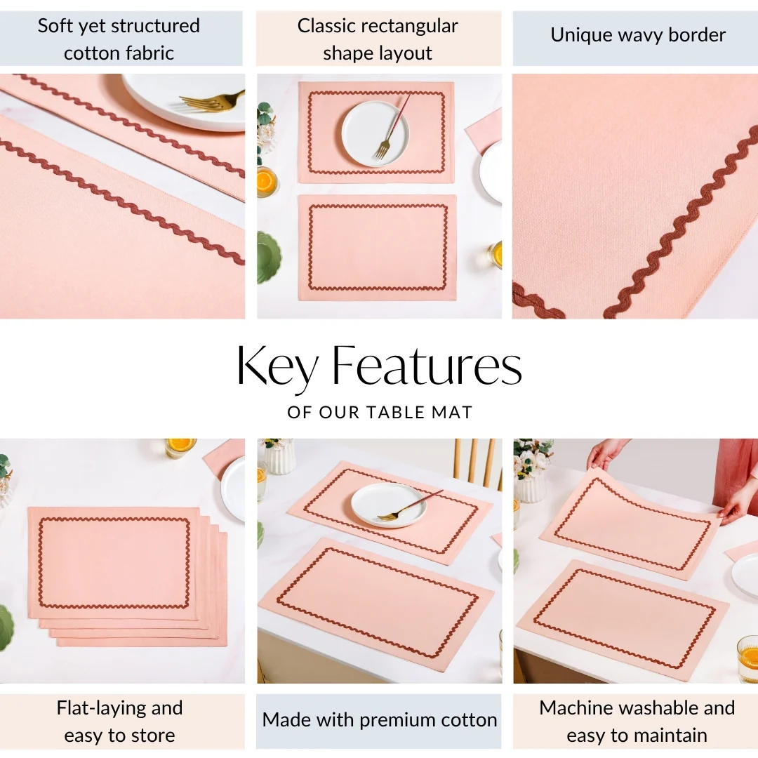Madeline Peach Set Of 4 Reversible Cotton Placemats - Image 5