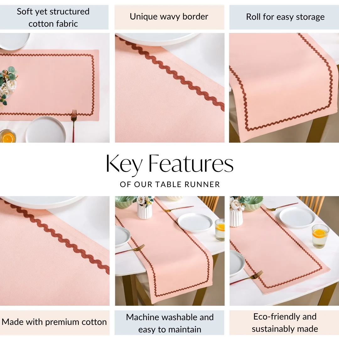 Madeline Rick Rack Cotton Table Runner Peach 183x36cm - Image 4