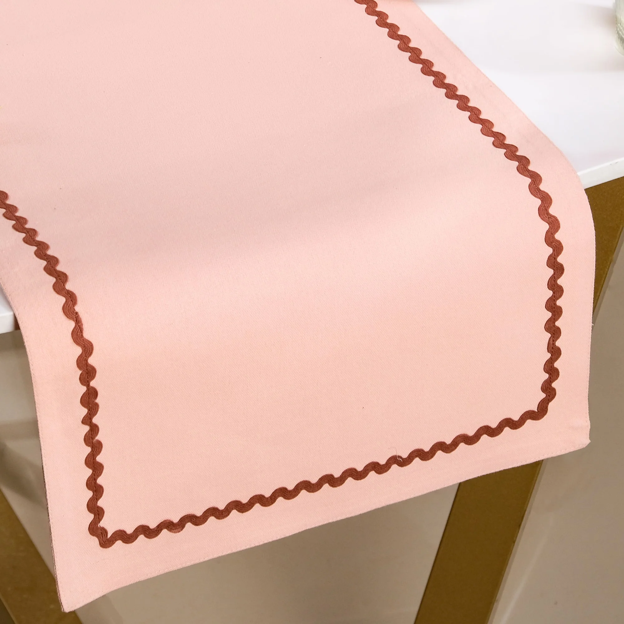 Madeline Rick Rack Cotton Table Runner Peach 183x36cm - Image 5