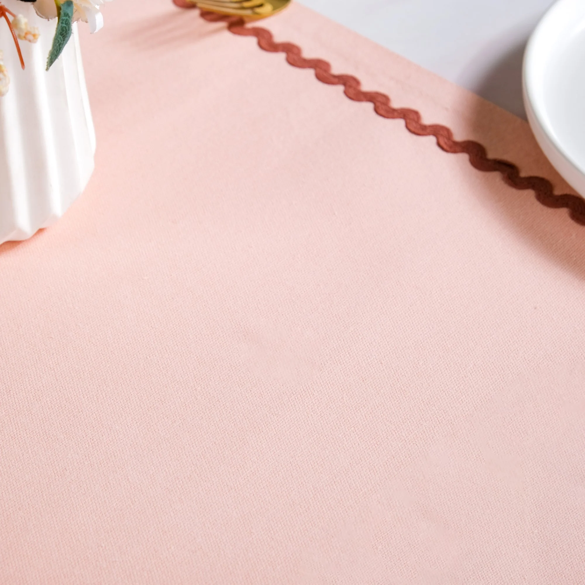 Madeline Rick Rack Cotton Table Runner Peach 183x36cm - Image 6