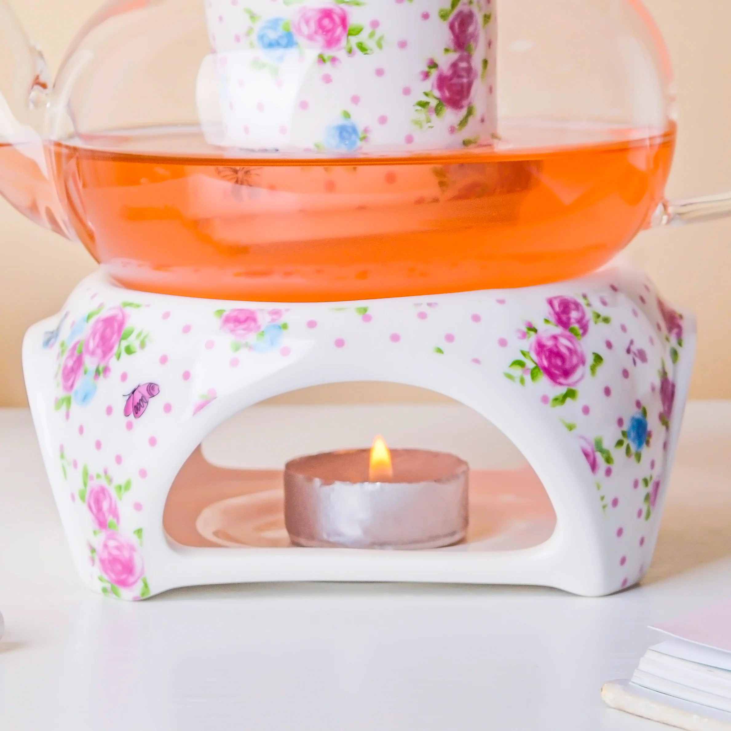 Magnolia Pink And Blue Glass Teapot With Warmer Base 700 ml - Image 9