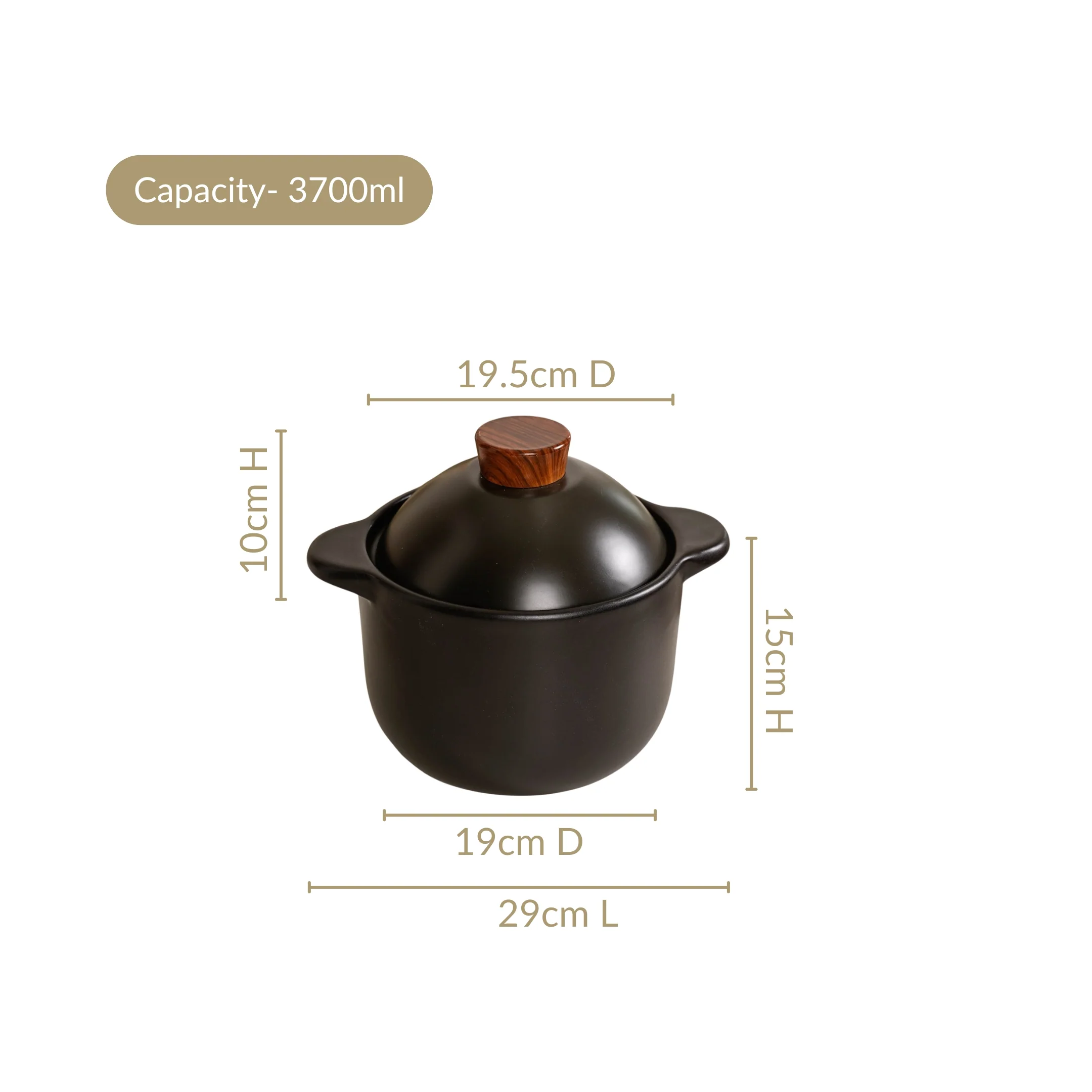 Maison Black Ceramic Cooking Pot With Lid 3700ml - Image 3