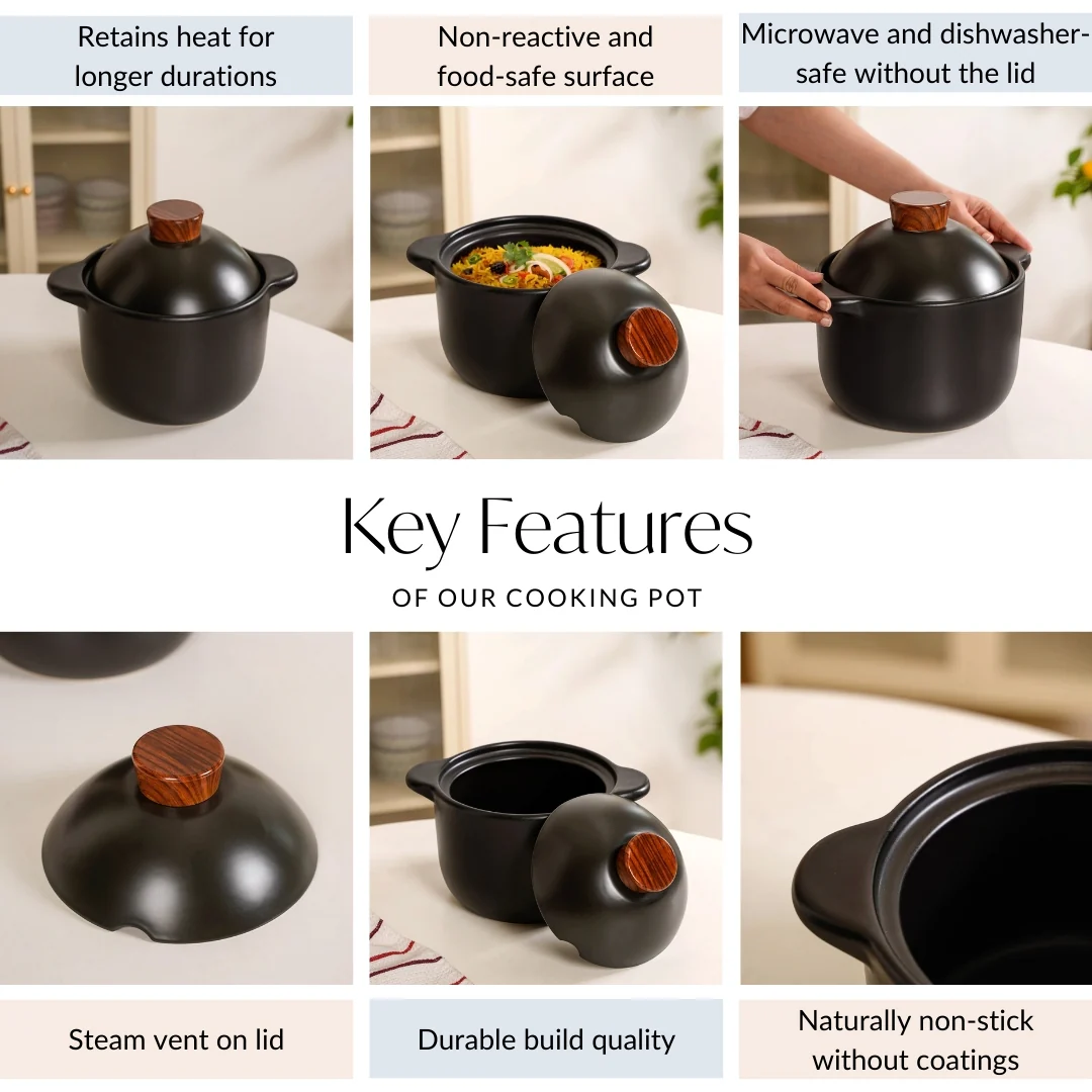 Maison Black Ceramic Cooking Pot With Lid 3700ml - Image 4