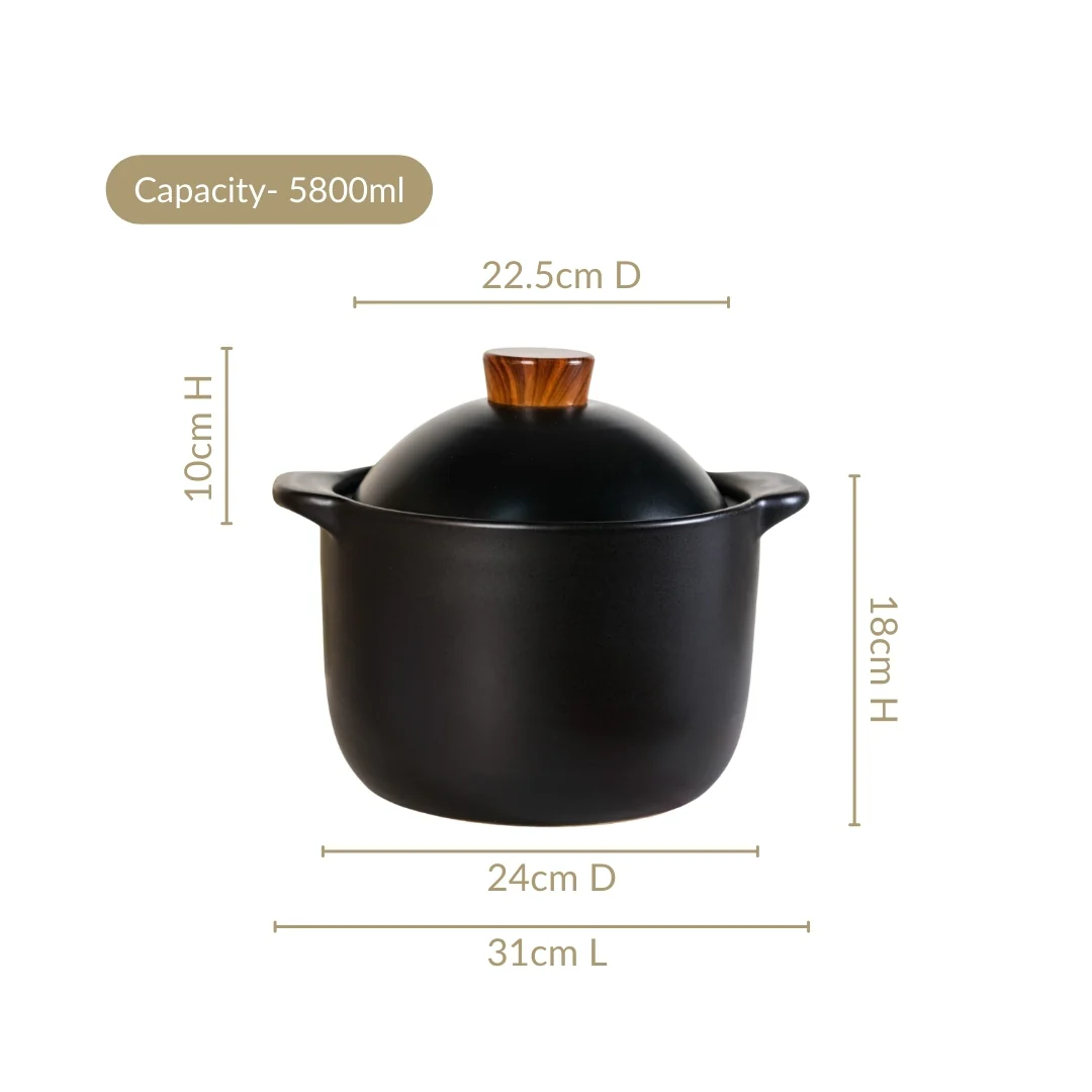 Maison Black Glazed Cooking Pot With Lid 5800ml - Image 3