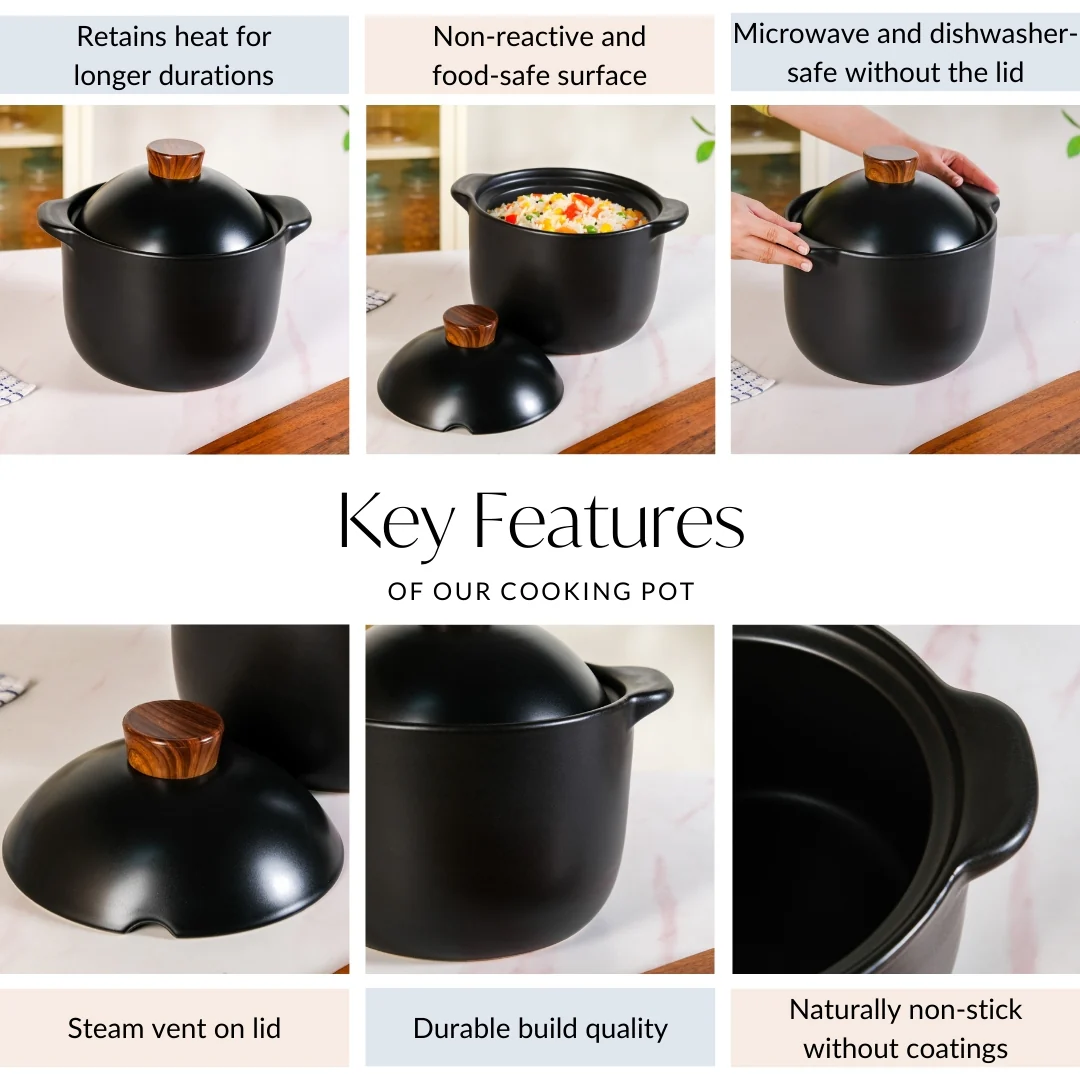 Maison Black Glazed Cooking Pot With Lid 5800ml - Image 4