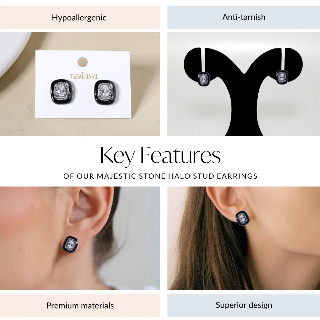 Majestic Stone Halo Stud Earrings - Image 4