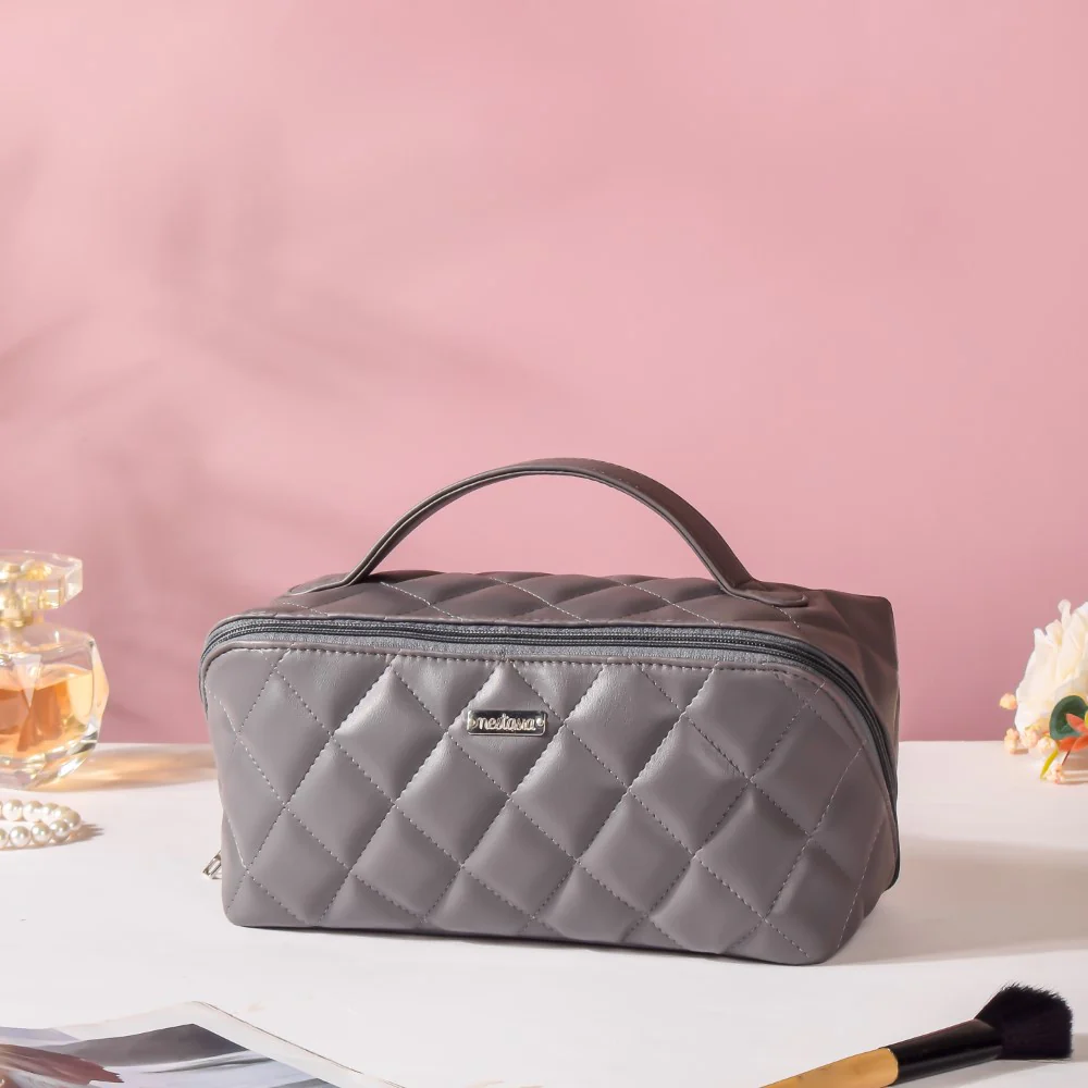 Makeup Pouch Large Capacity Quilted Grey - Image 9