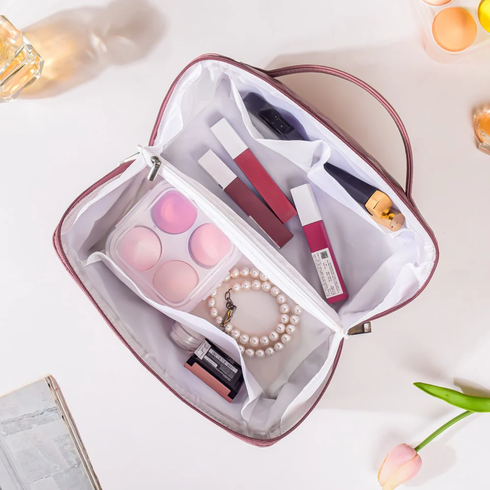 Makeup Pouch Organiser Pink Large Capacity - Image 4