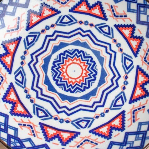 Mandala Blue Round Platter With Handle - Image 4