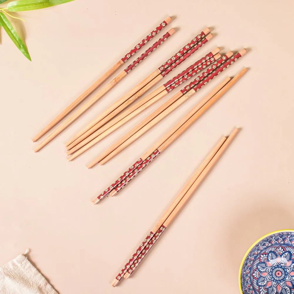 Mandala Ceramic Bowl And Chopstick Multicolour Set Of 6 - Image 6