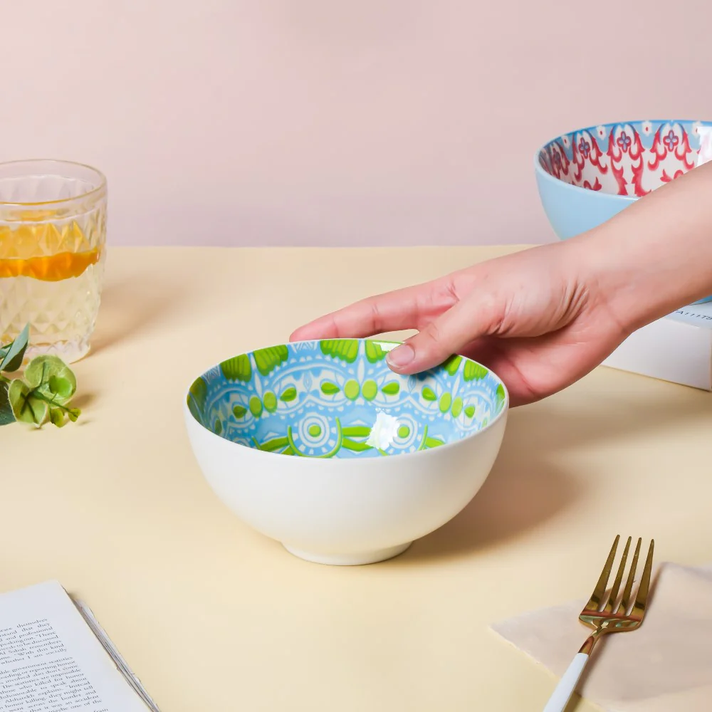 Mandala Ceramic Snack Bowl White 400ml Set Of 2 - Image 3