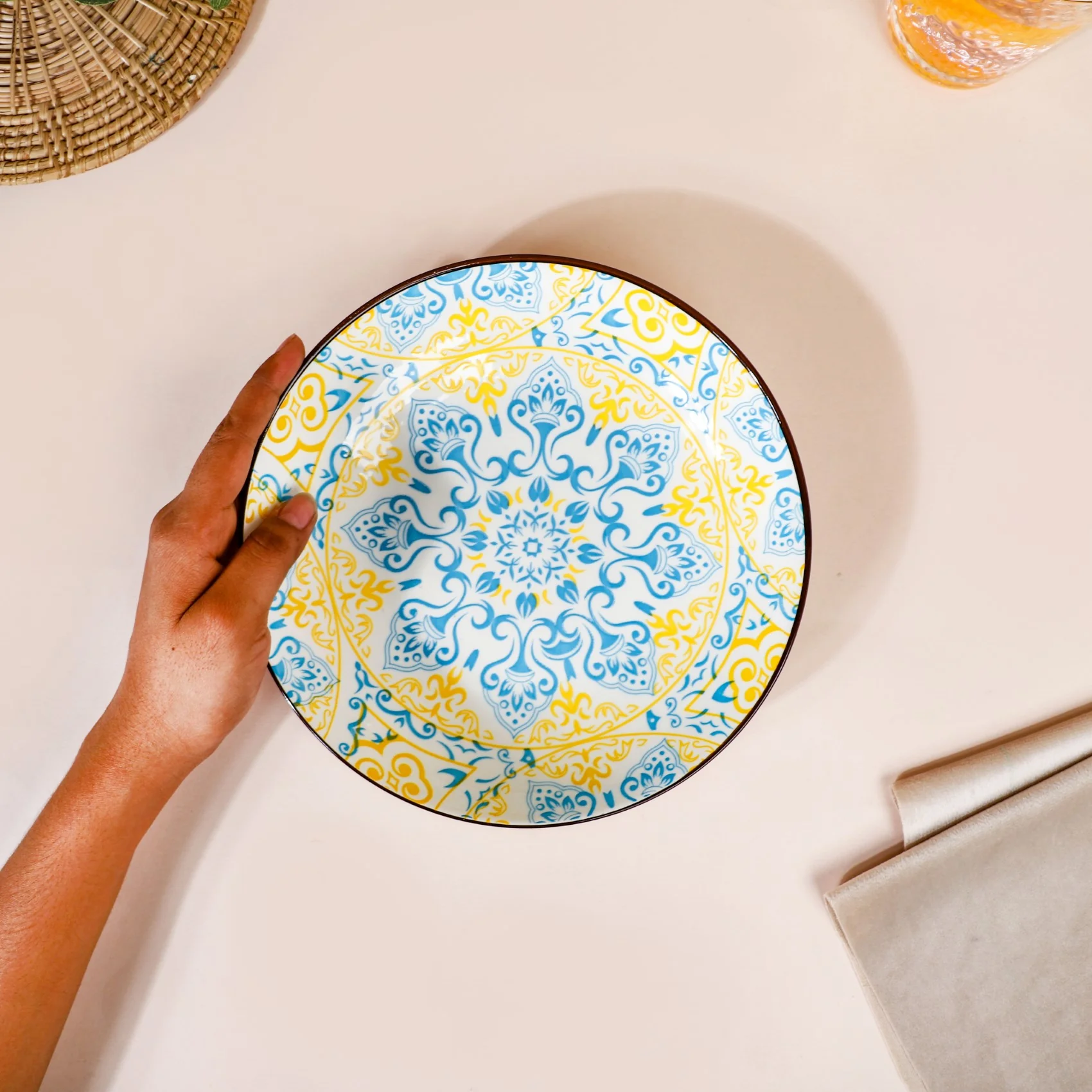 Mandala Ceramic Snack Plate Set Of 2 8 Inch - Image 3