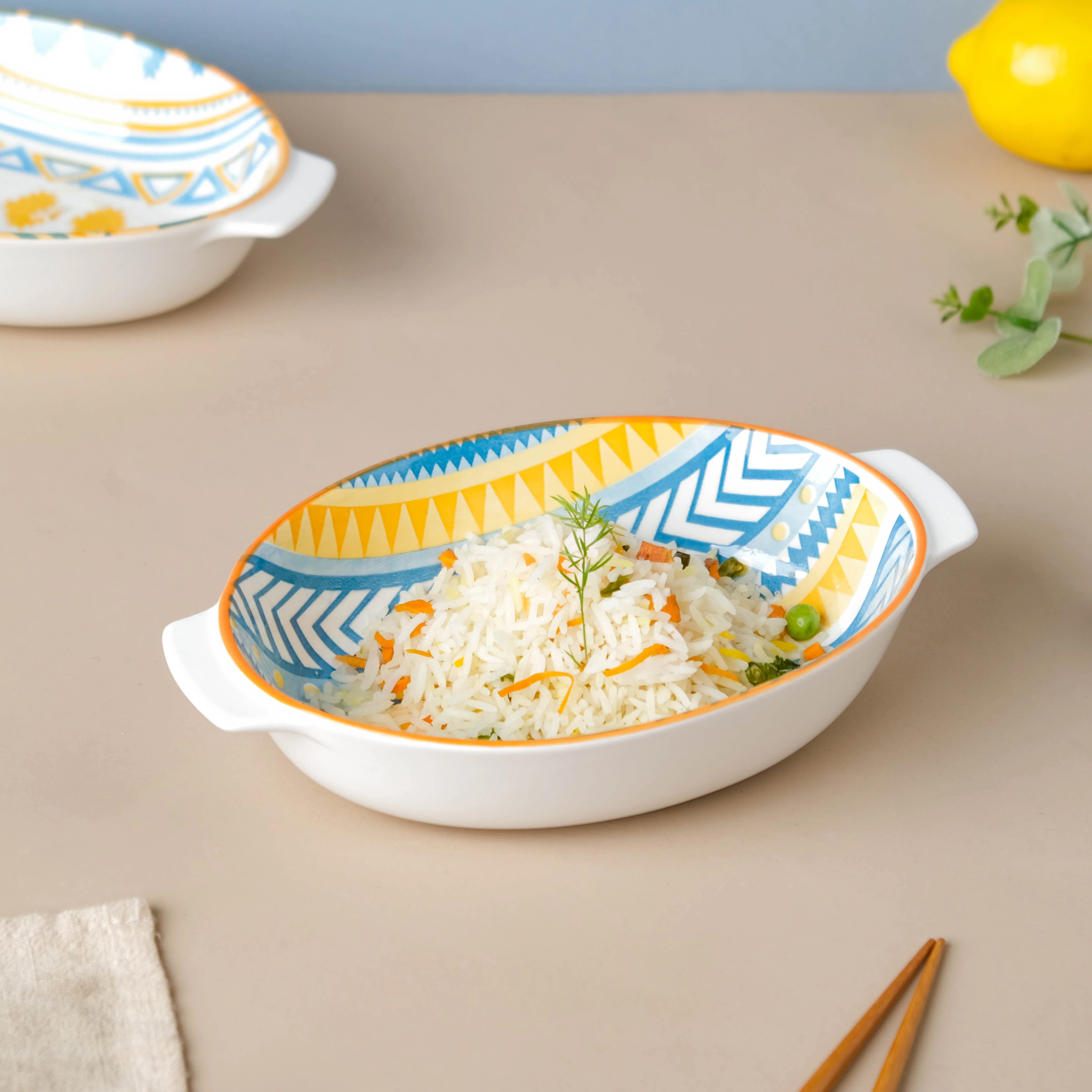 Mandala Chevron Baking Bowl With Handle 9 inch - Image 3