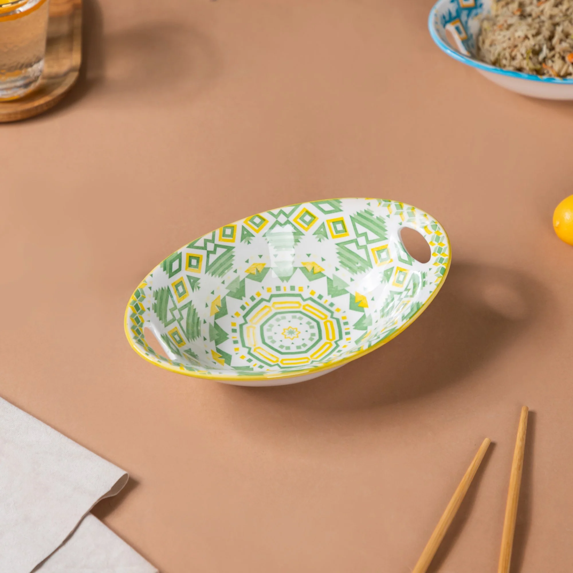 Mandala Diamond Baking Dish With Handle Green