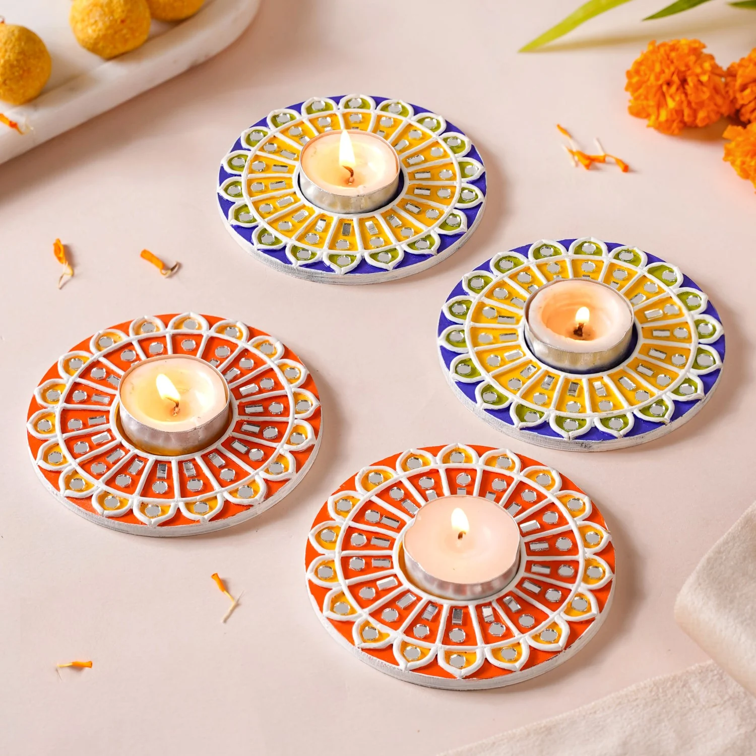 Mandala Lippan Art Tealight Candle Holder Set Of 4 - Image 2