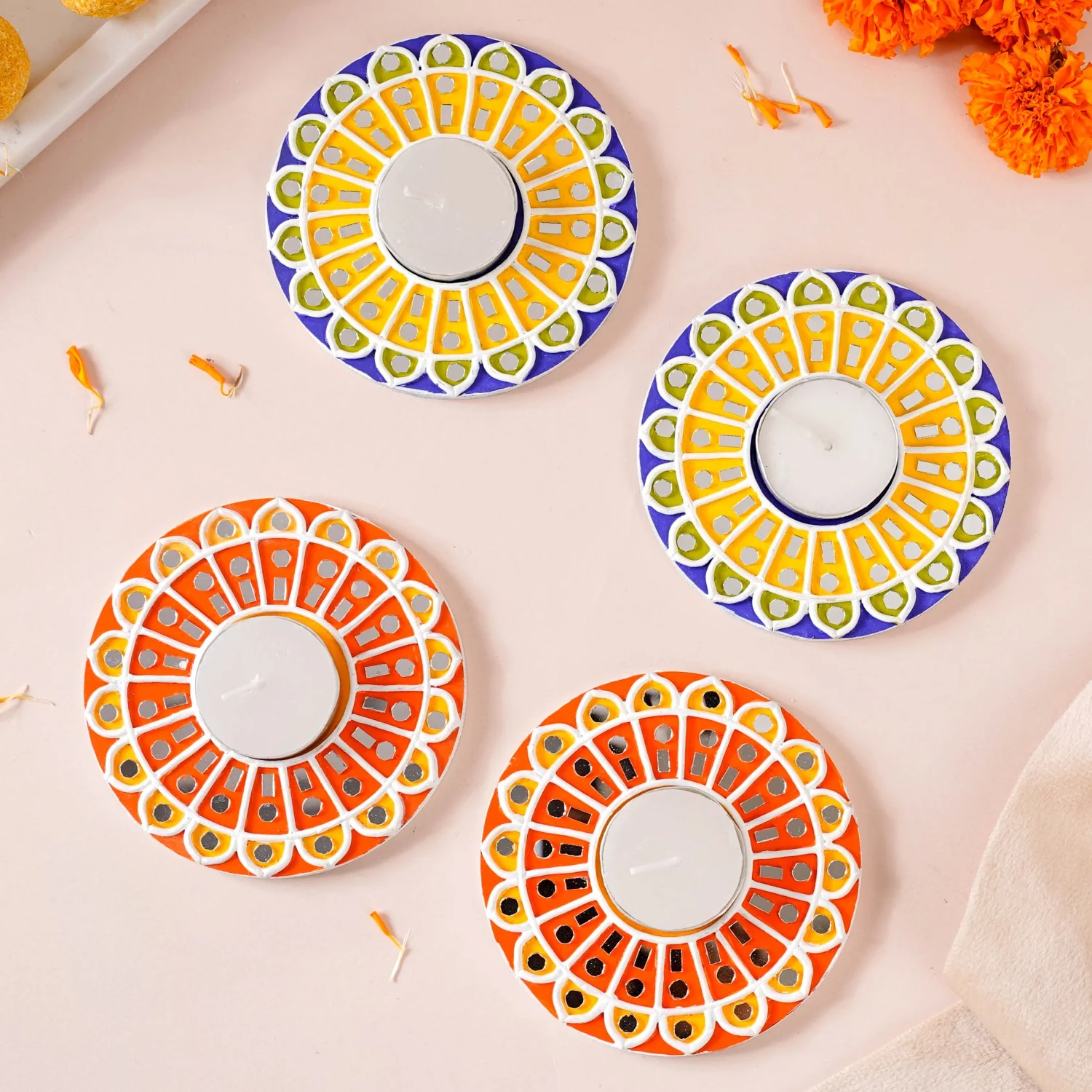 Mandala Lippan Art Tealight Candle Holder Set Of 4 - Image 3