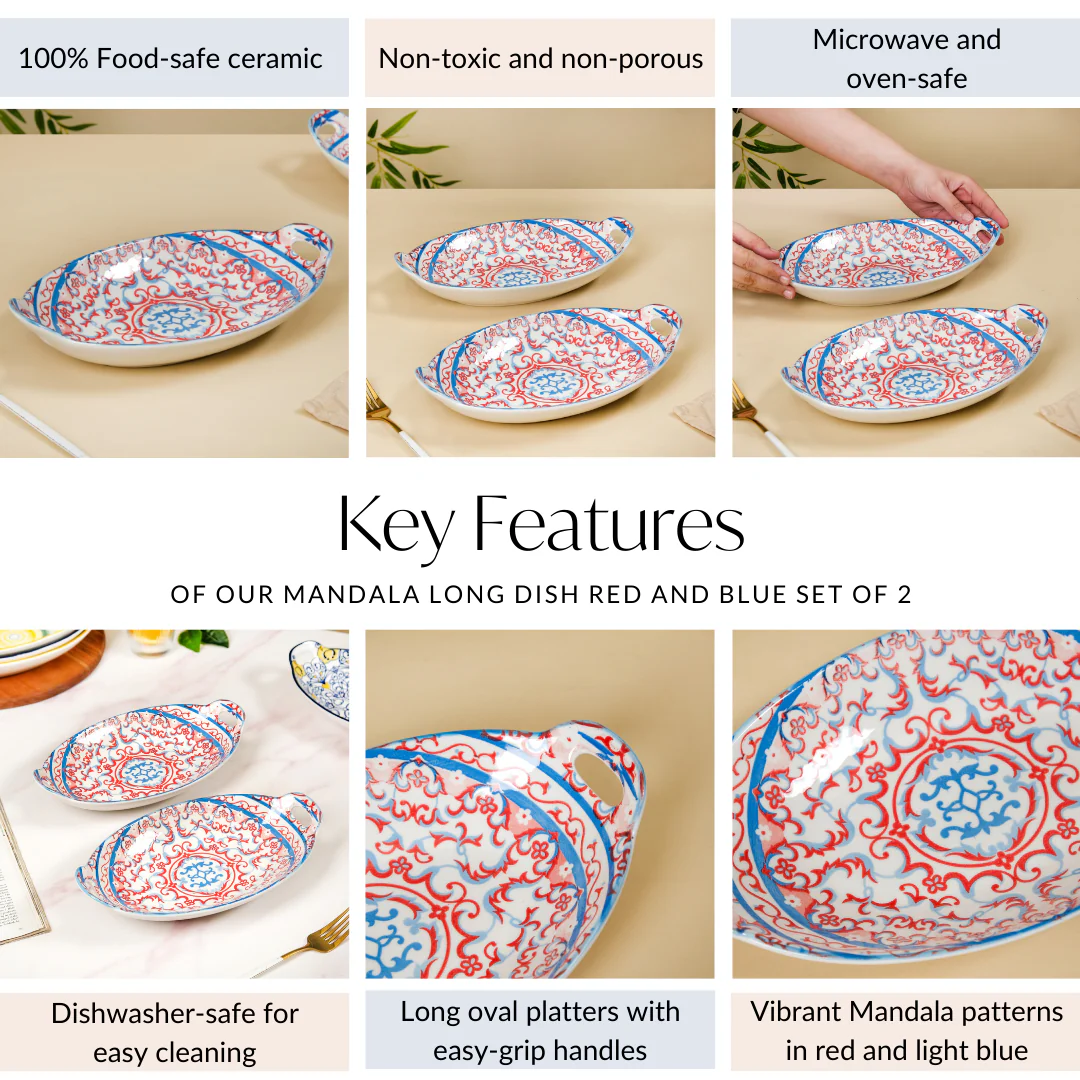 Mandala Long Dish Red And Blue Set Of 2 - Image 5