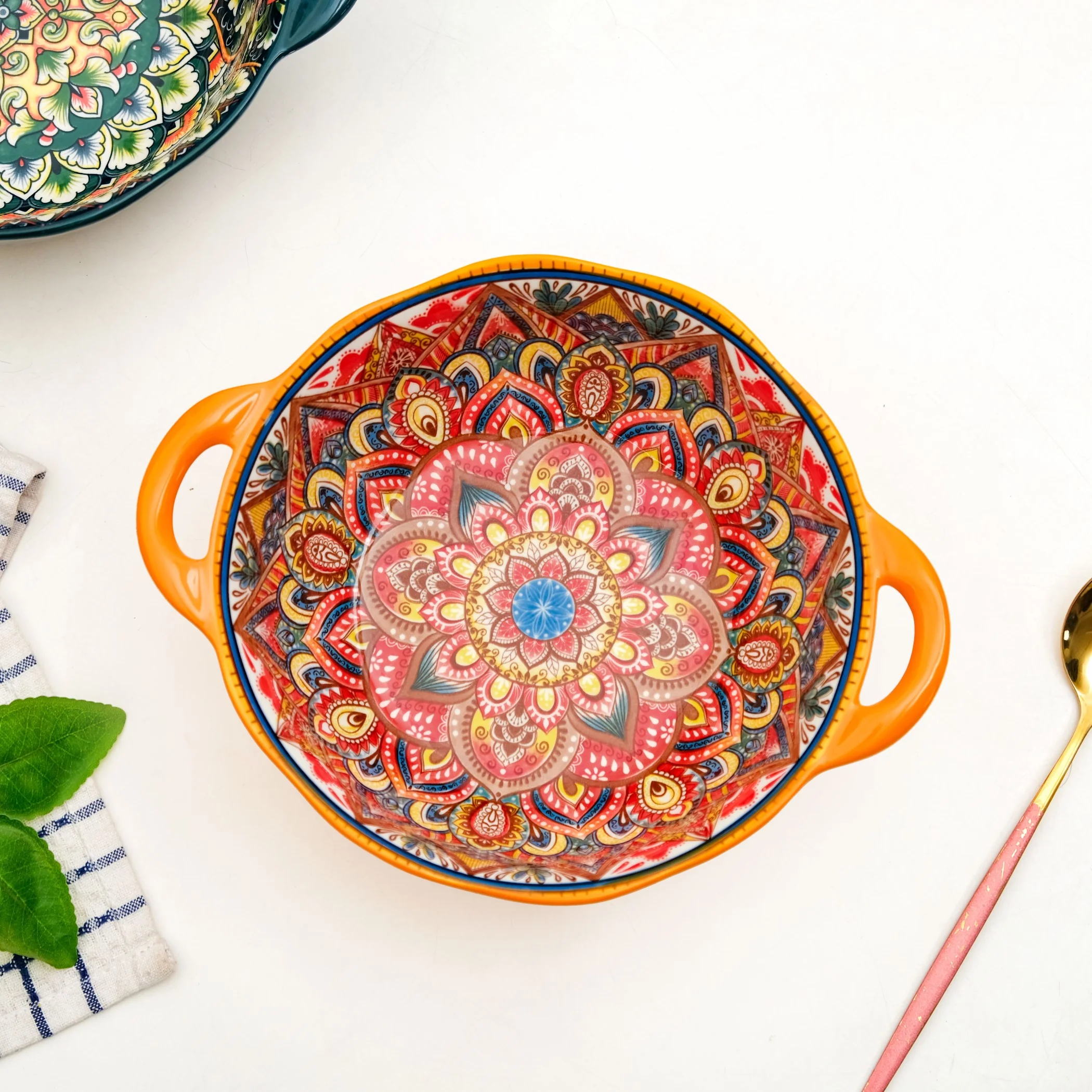 Mandala Melange Ceramic Serving Bowl Orange 1500ml - Image 2
