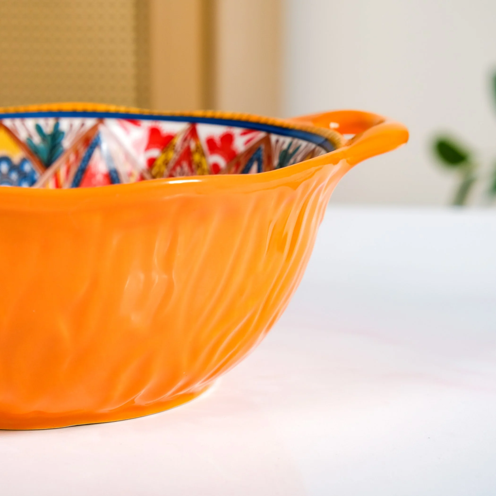Mandala Melange Ceramic Serving Bowl Orange 1500ml - Image 8