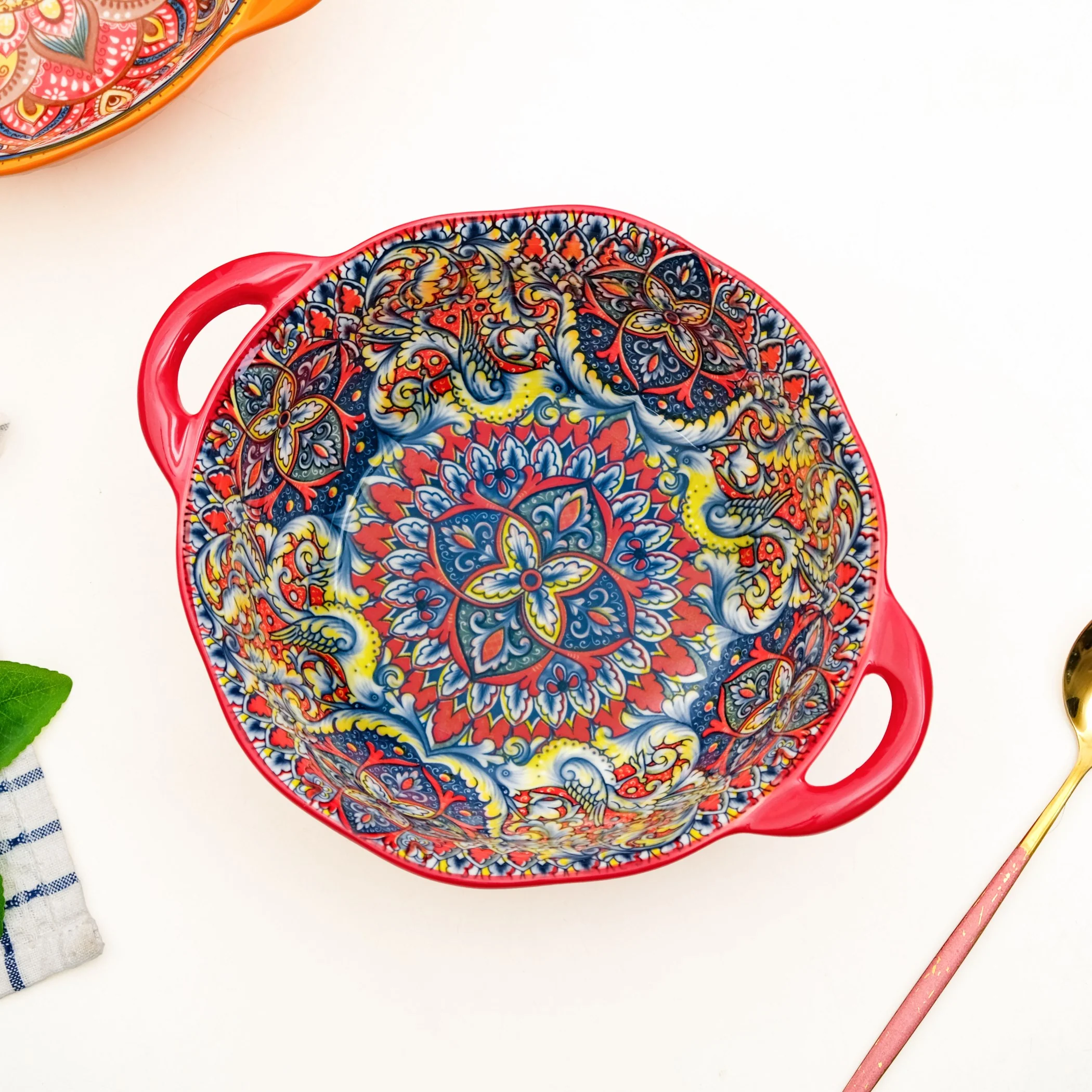 Mandala Melange Ceramic Serving Bowl Red 1500ml - Image 2